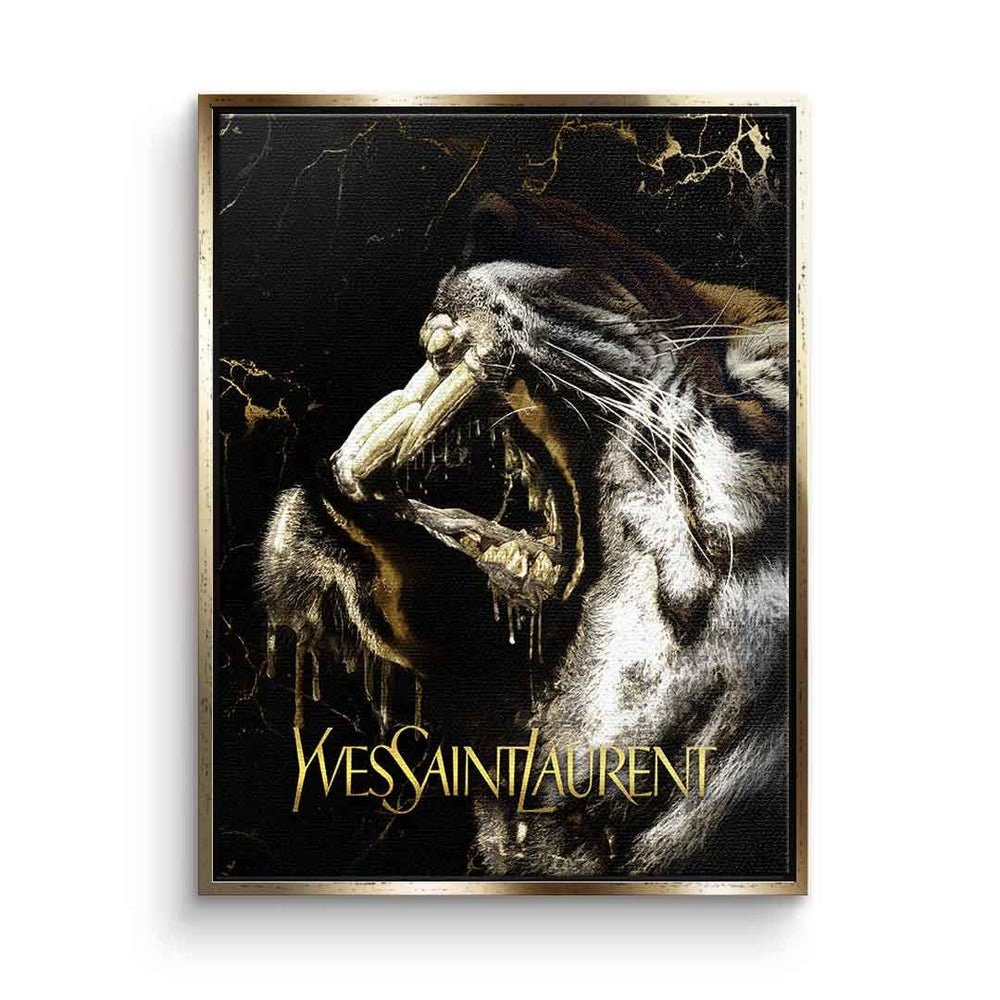 DOTCOMCANVAS® Leinwandbild, Leinwandbild luxury tiger Yves Saint Laurent Tiger edel elegant schwar ohne Rahmen