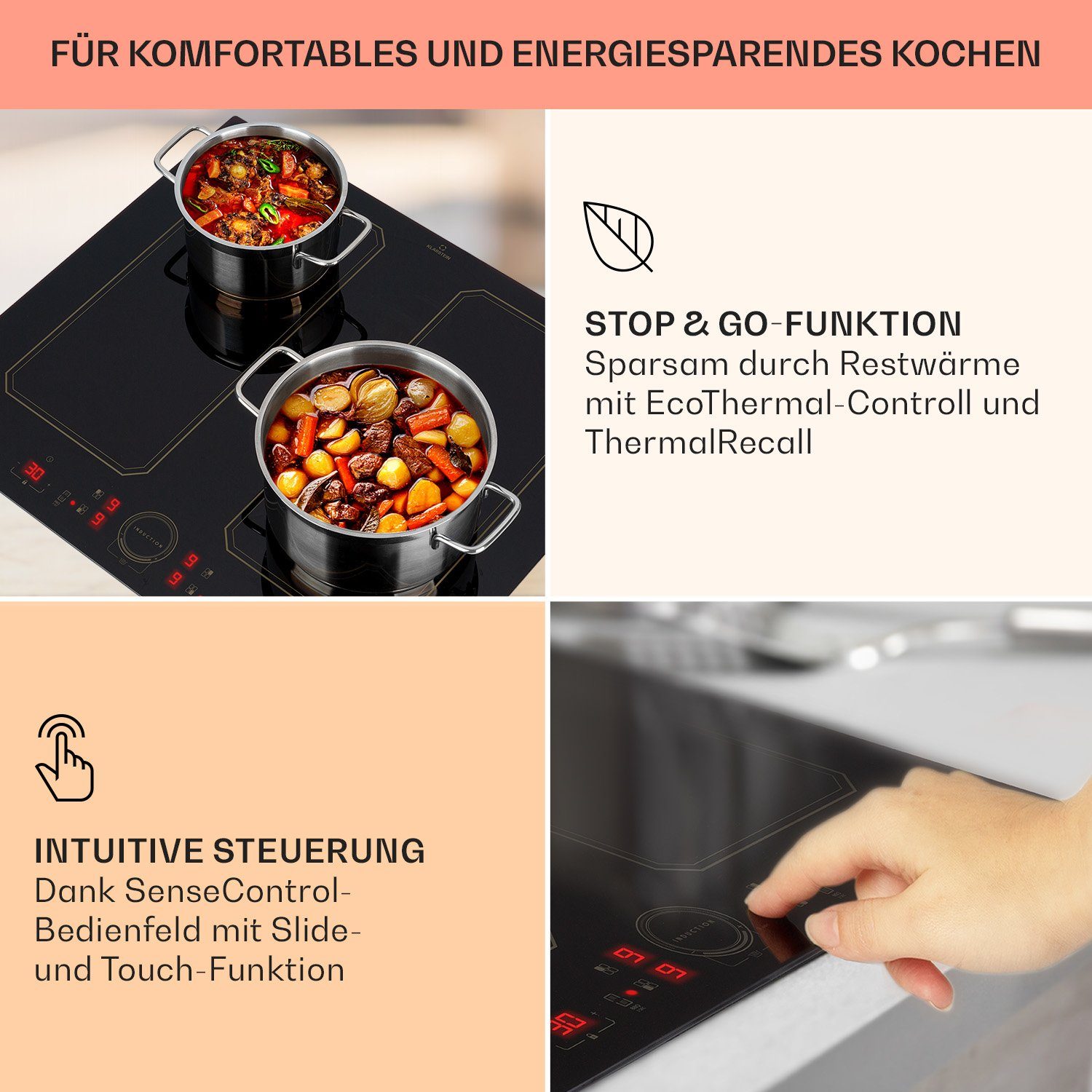 Klarstein Verosteel Induktionskochfeld 60cm - 4-Zonen Mit Boost 7400W