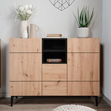 Homestyle4u Kommode Sideboard Eiche Holz in Natur Schwarz (Kein Set)