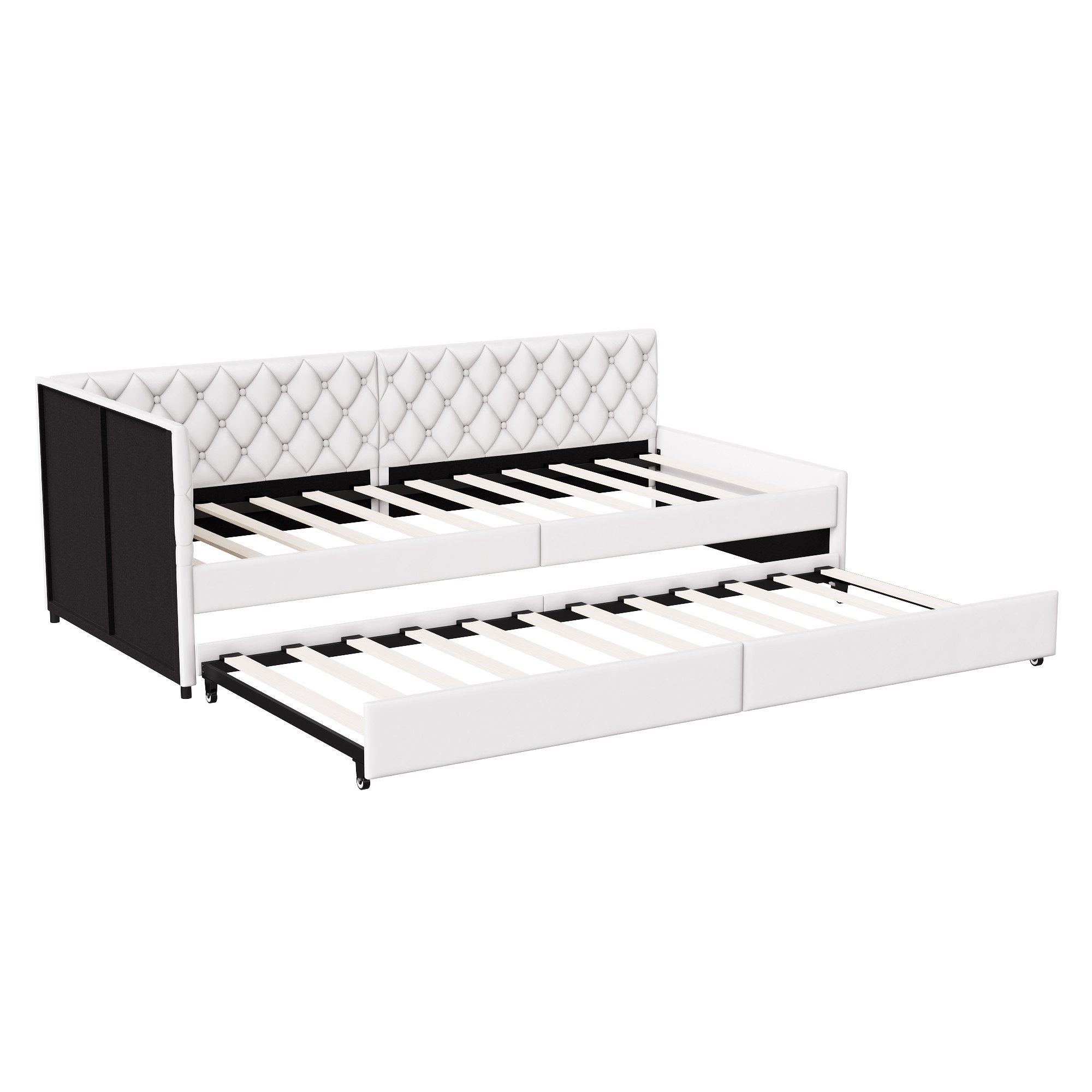 FUROKOY Schlafsofa Daybett Polsterbett Tagesbett mit Lattenrost, Ausziehbett 90x200cm,mit Rollen,Samt,Beige