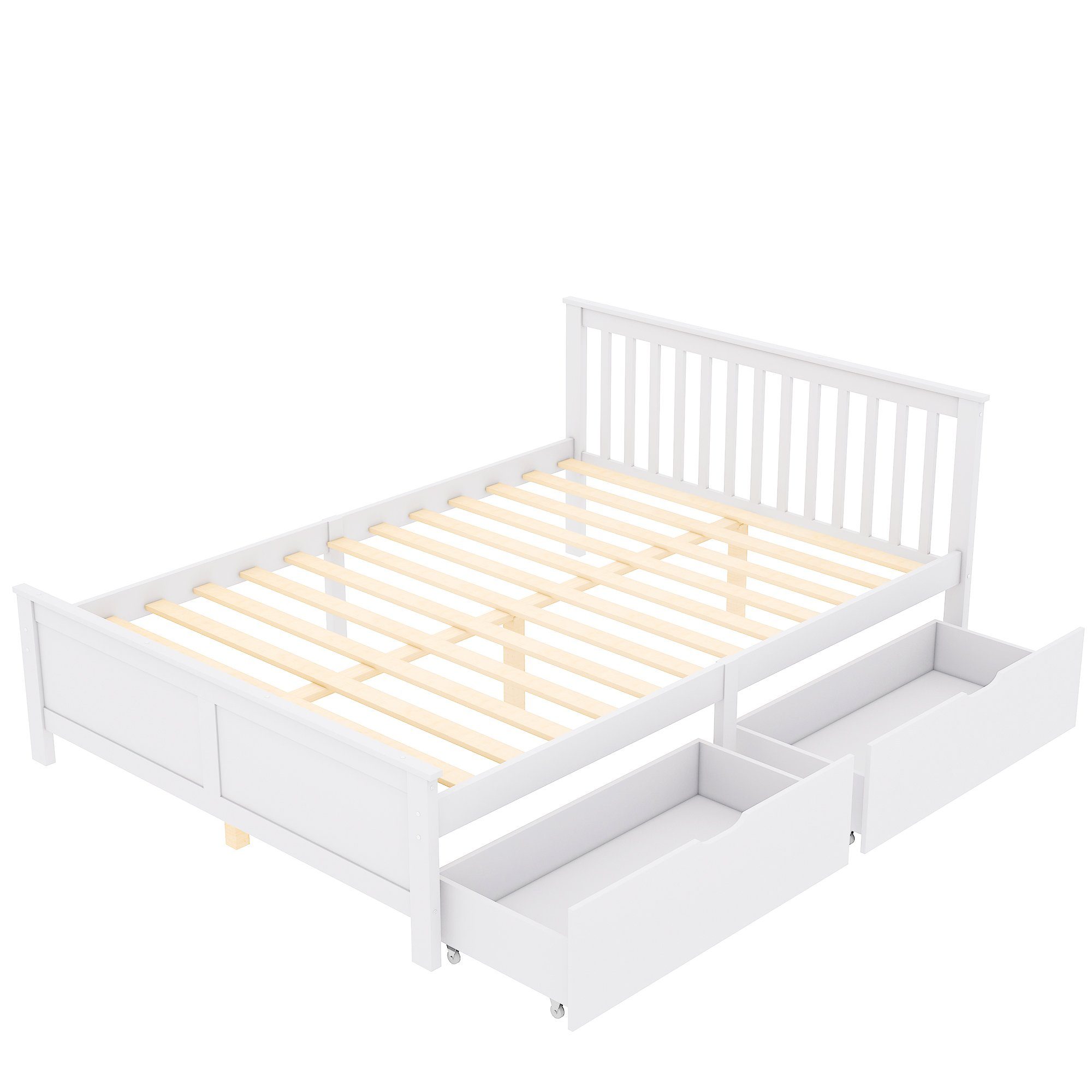 Massivholzbett (Jugendbett), Doppelbett mit 2 Schubladen 140x200 massiver Kiefer