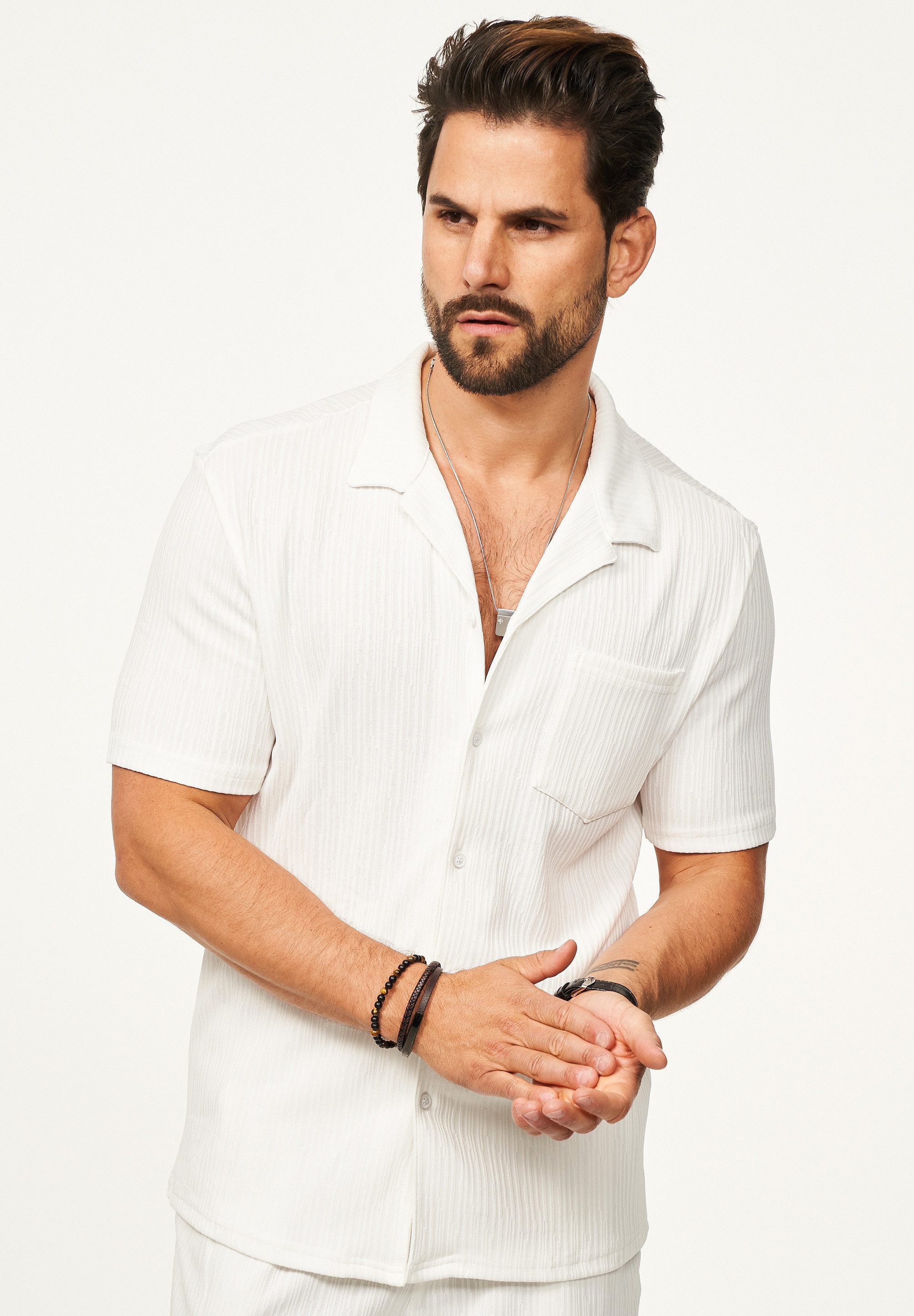 behype Kurzarmhemd mit Rippstruktur & Brusttasche für Herren Kurzarm Polo-H günstig online kaufen