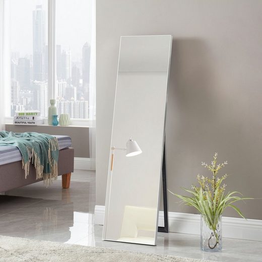 en.casa Standspiegel, »Barletta« Ganzkörperspiegel 150x35 cm Ankleidespiegel neigbar rechteckig Silber