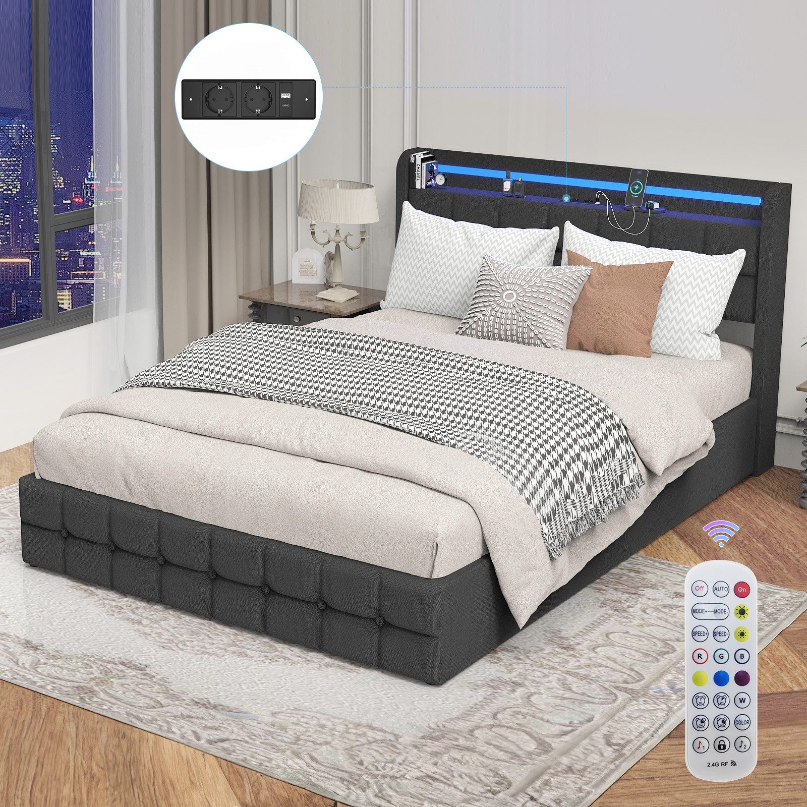 WILGOON Polsterbett Polsterbett 140x200cm mit LED-Beleuchtung günstig online kaufen