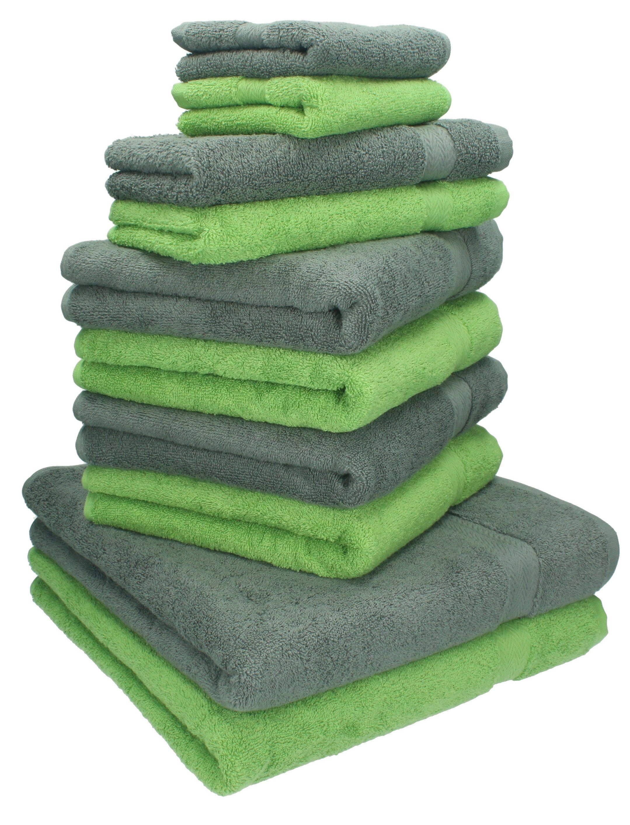 Betz Handtuch Set 10-TLG. Handtuch-Set Classic Farbe apfelgrün und anthrazitgrau, 100% Baumwolle