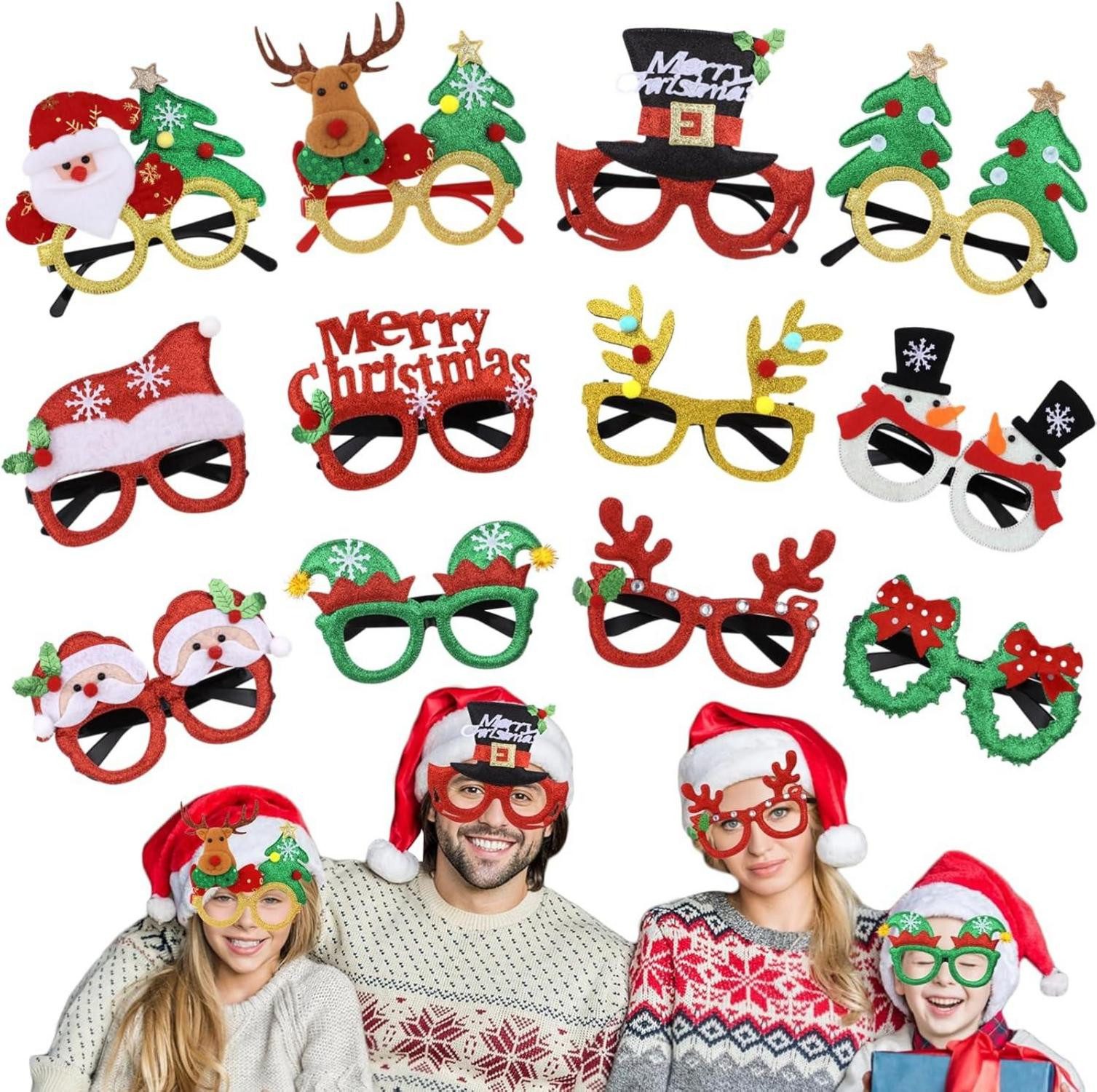 Dekohänger Weihnachtsbrillen Set - 12 Partybrillen in 12 festlichen Designs