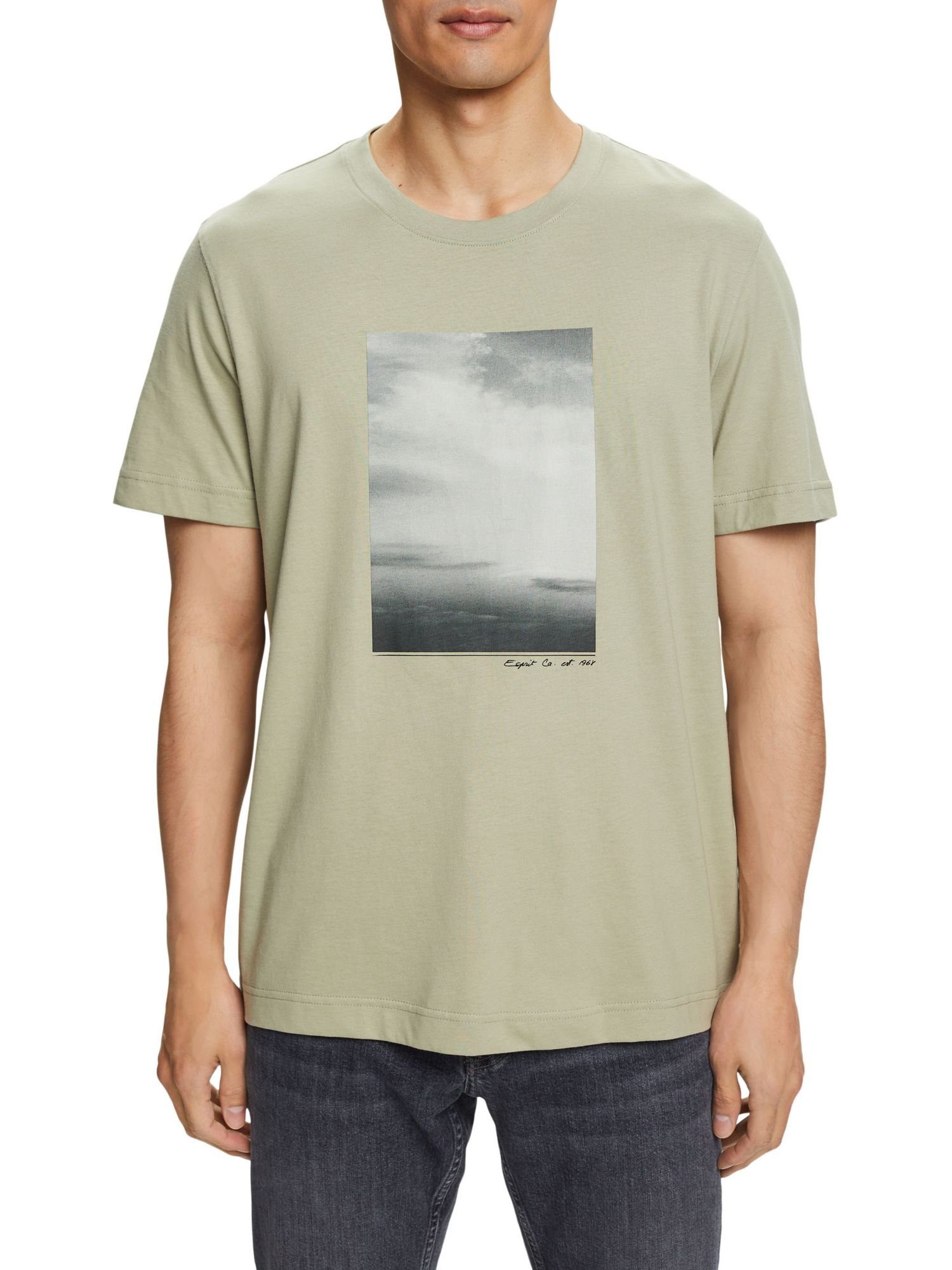 Esprit aus GREEN DUSTY mit Print T-Shirt (1-tlg) T-Shirt Bio-Baumwolle