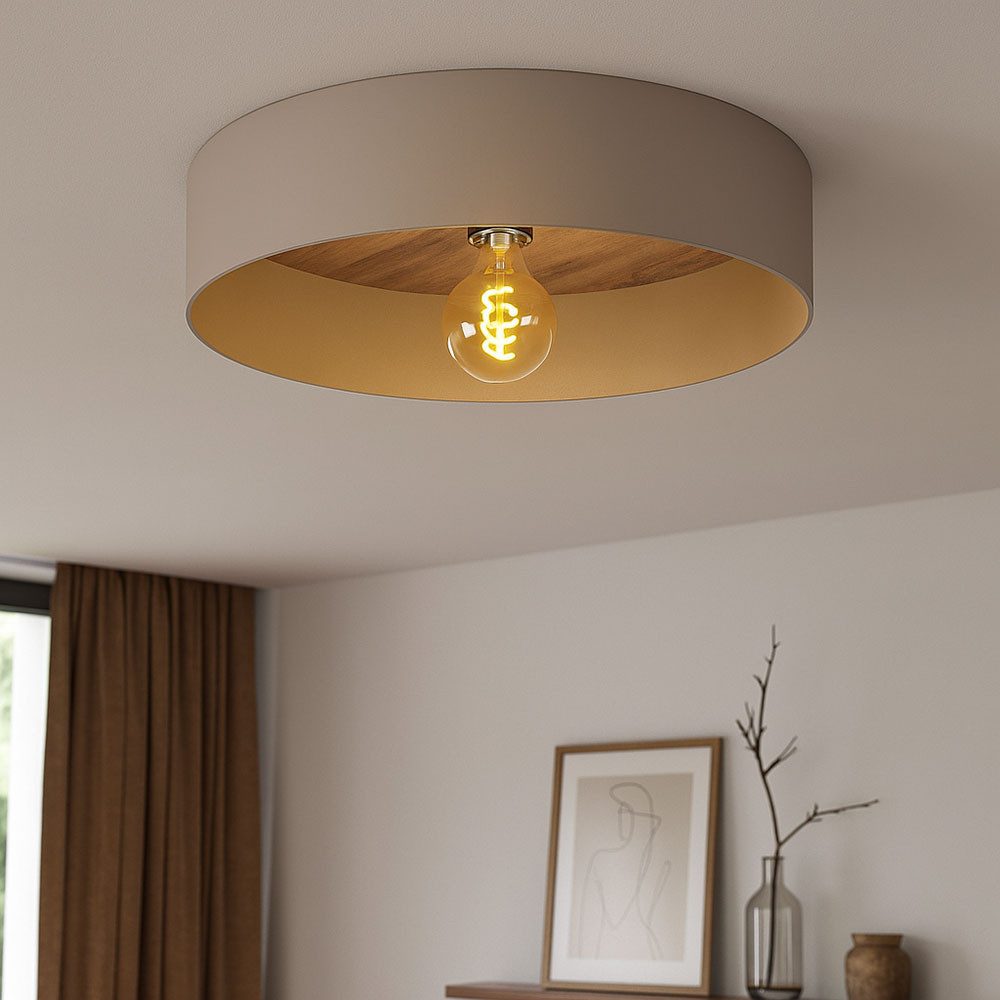 etc-shop LED Deckenleuchte, Leuchtmittel inklusive, Warmweiß, Deckenleuchte Deckenlampe Wohnzimmerlampe Holz Taupe Messing LED 42 cm