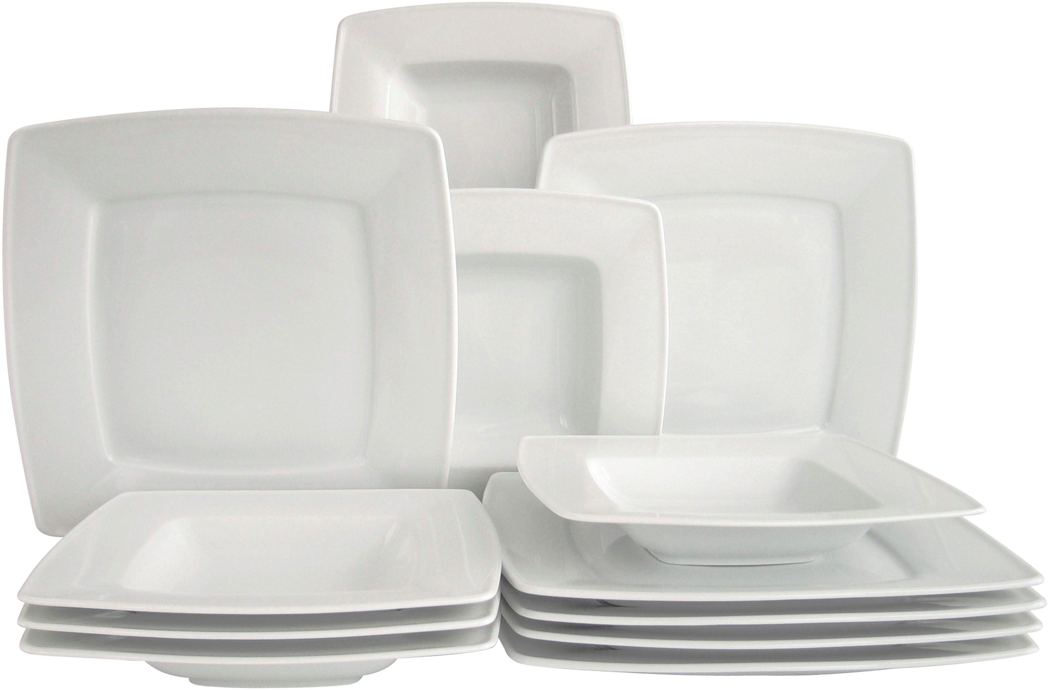 creaTable Tafelservice Victoria Weiss (12-tlg), 6 Personen, Porzellan, Teller Set, klassisch weiß für den täglichen Gebrauch