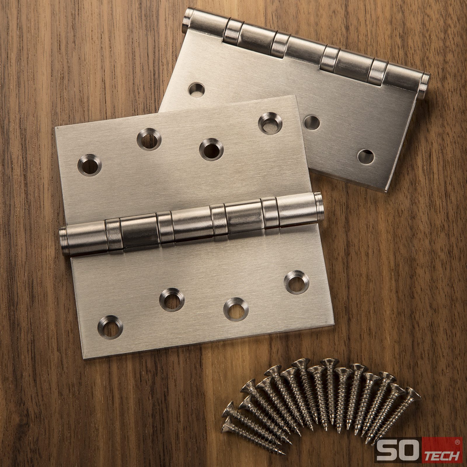 SO-TECH® Türbeschlag Türscharnier Edelstahl SS304 Aufschraubband (2 St), 101 x 101 x 2,5 mm, Edelstahl gebürstet
