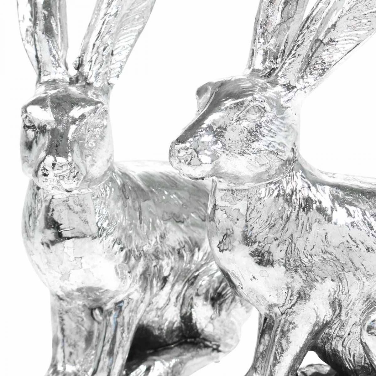 Florists Products Osterhase Osterhase Dekofigur Silber 13cm 2er Set Polyresin Antik-Look, 2 Stück