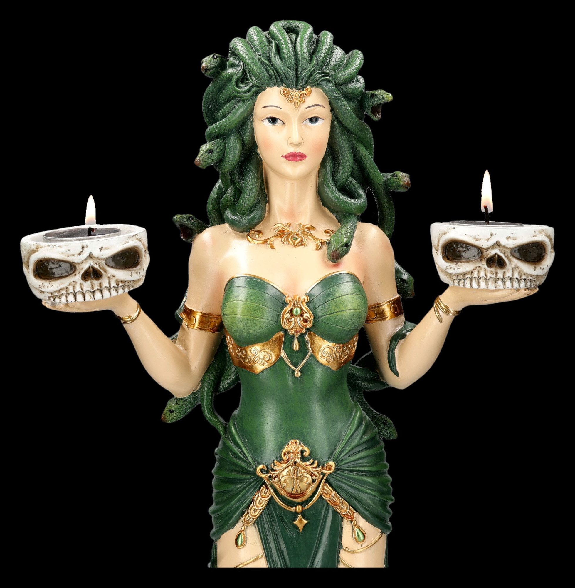 Figuren Shop GmbH Teelichthalter Medusa Statue – Mythologie Figur mit Schädel Teelichthalter 55 cm Deko