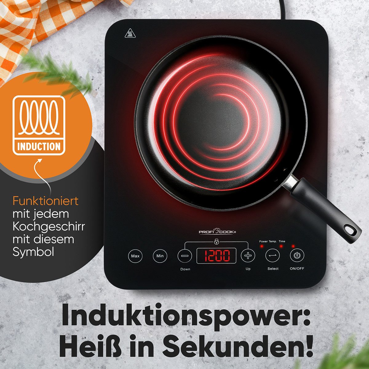 ProfiCook Einzel-Induktionskochplatte PC-EKI 1062, Induktionskochplatte, 10 Stufen, 60°-240°C