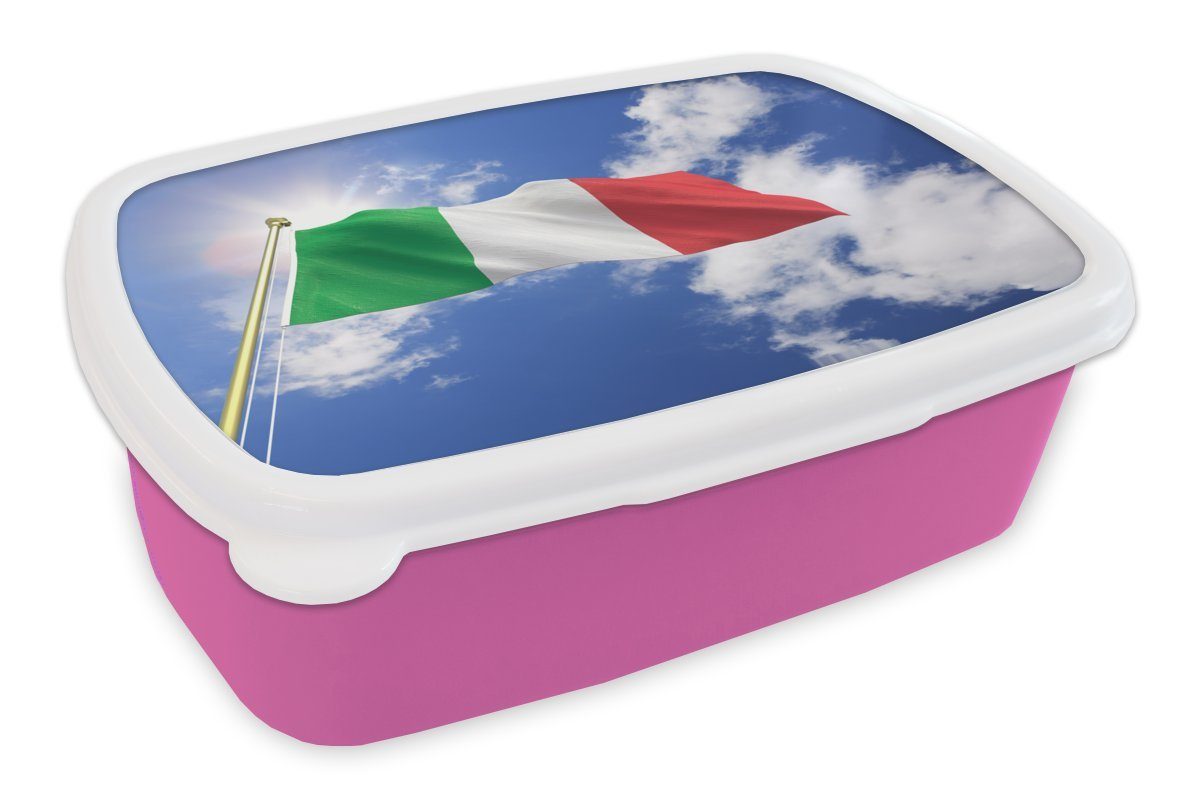 MuchoWow Lunchbox Die Flagge (2-tlg), weht am Erwachsene, Italiens rosa Himmel, Mädchen, Brotdose für Kinder, Kunststoff, Snackbox, Kunststoff Brotbox