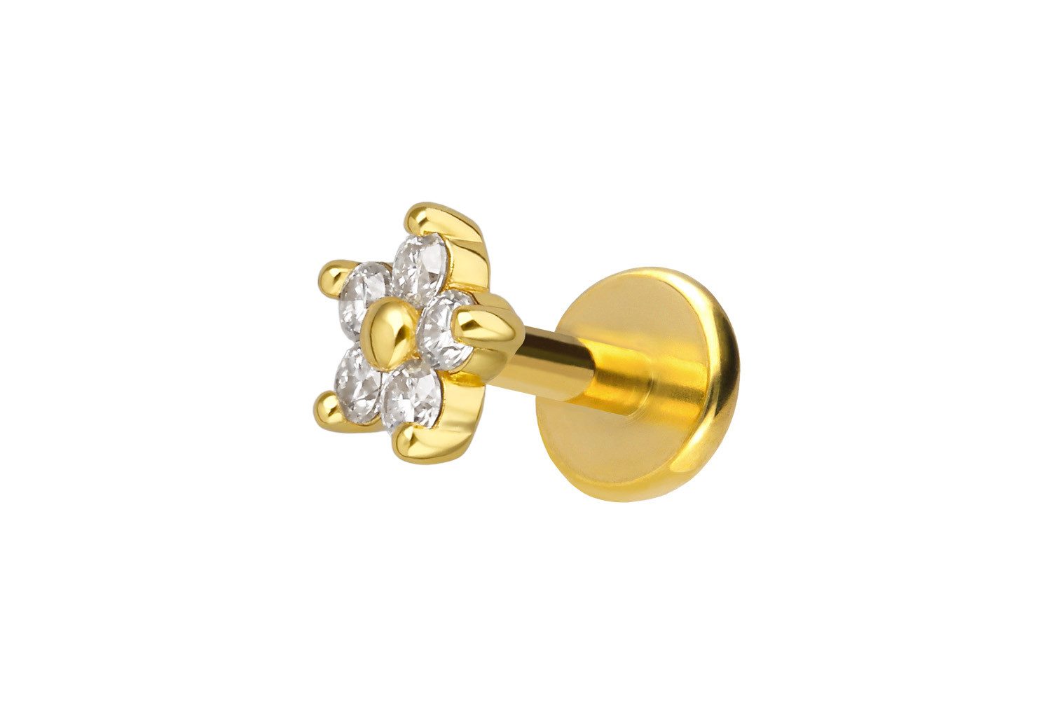 PIERCINGLINE Piercing-Set Titan Labret mit Innengewinde + 925er Silber Aufsatz MOISSANIT-BLUME (Labrets, 1-tlg)