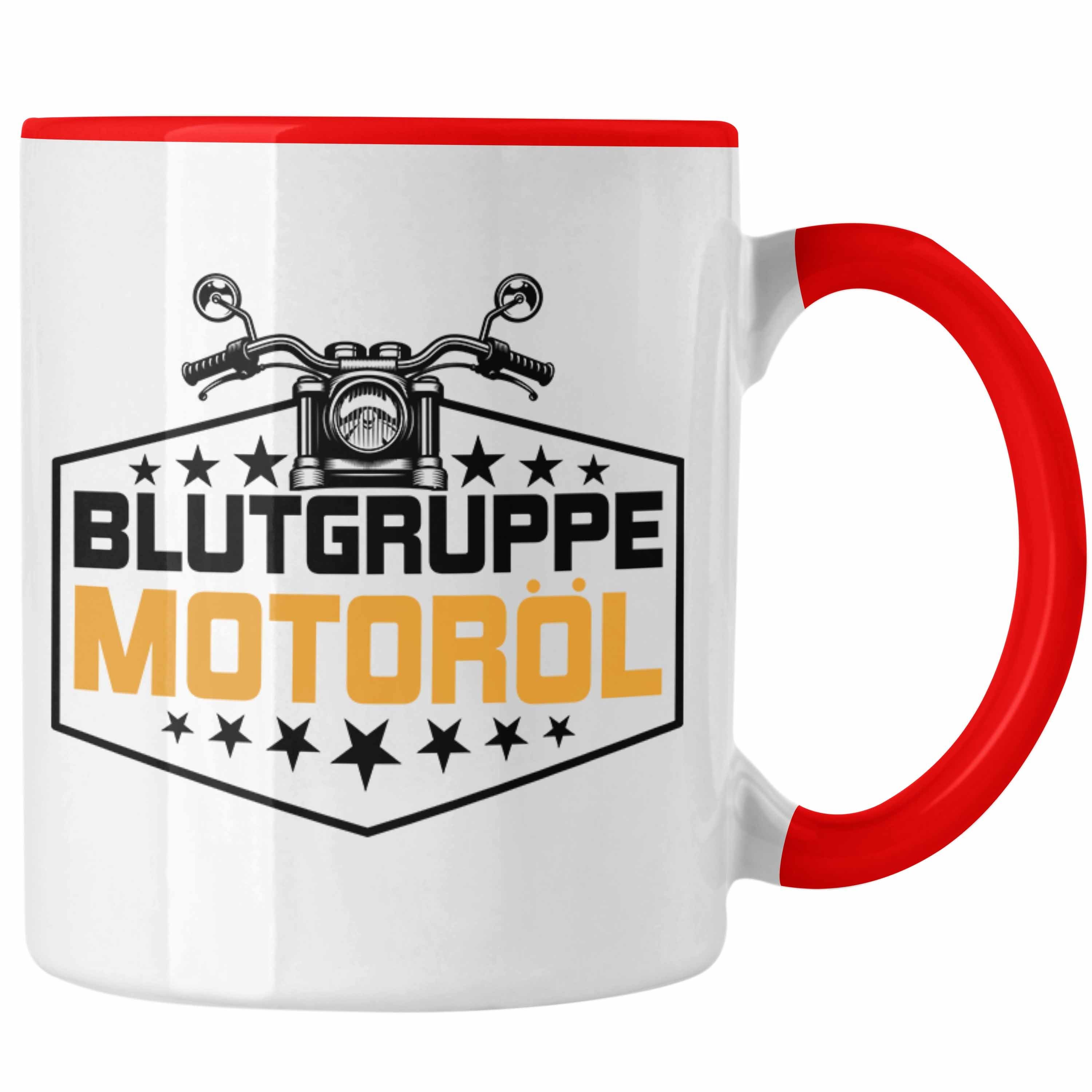 Trendation Tasse Trendation - Blutgruppe Motoröl Tasse Geschenk für Motorradfahrer Geschenkidee Biker Rot