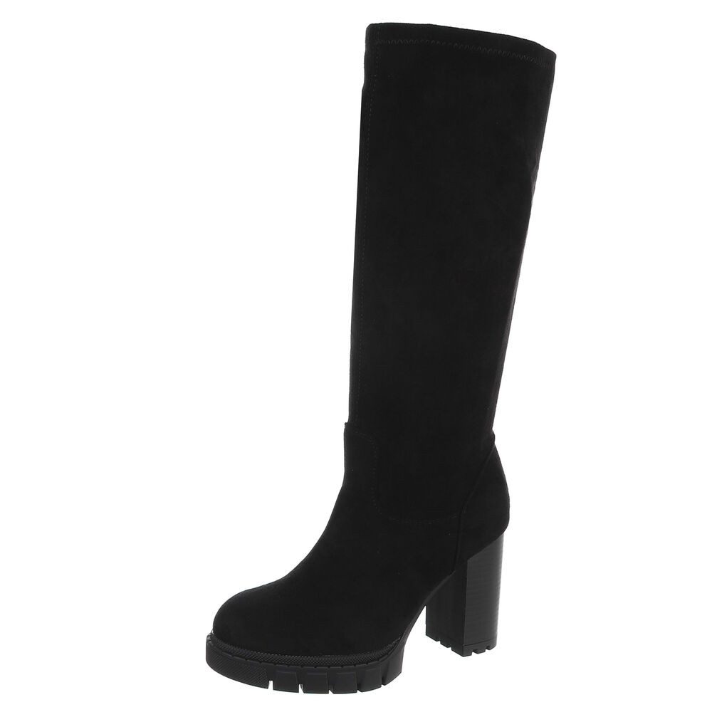 Ital-Design Damen kniehoher Stiefel mit Blockabsatz und Profilsohle High-Heel-Stiefel (92002410) Blockabsatz Stiefel in Schwarz