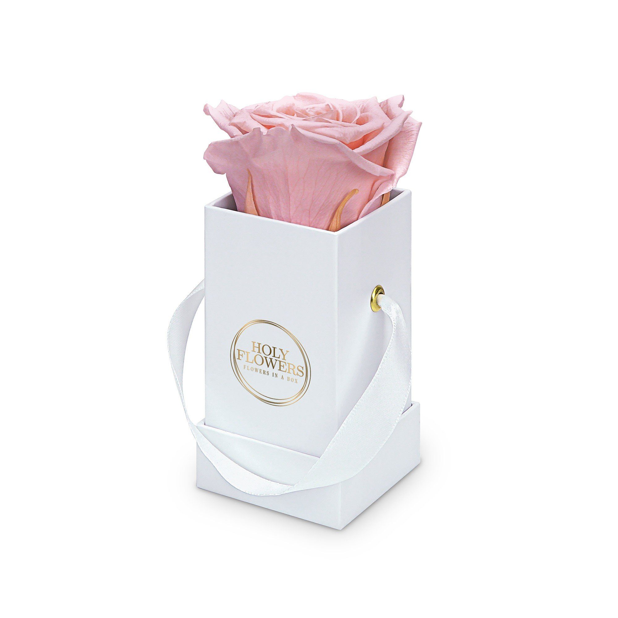 Kunstblume Eckige Rosenbox in weiß mit 1er Infinity Rose I 3 Jahre haltbar I Echte, duftende konservierte Blumen I by Raul Richter Infinity Rose, Holy Flowers, Höhe 9 cm Pink Blush