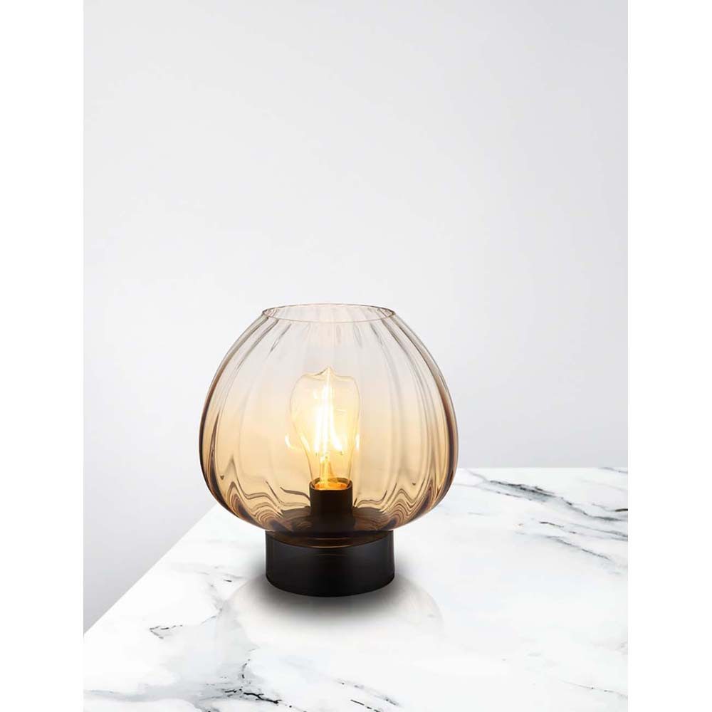 GLOBO LIGHTING Tischleuchte, Leuchtmittel nicht inklusive, Tischleuchte Beistelllampe Nachttischlampe Glas amber H 23,5 cm