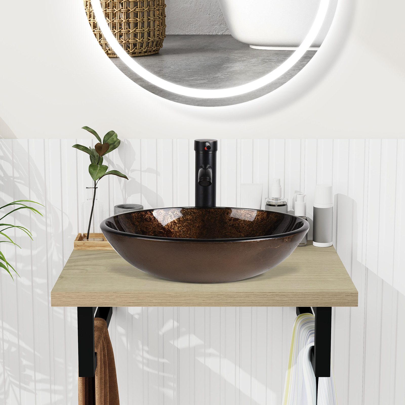 Puluomis Badmöbel-Set Badezimmerschrank Waschbeckenunterschrank Set, Wascht günstig online kaufen