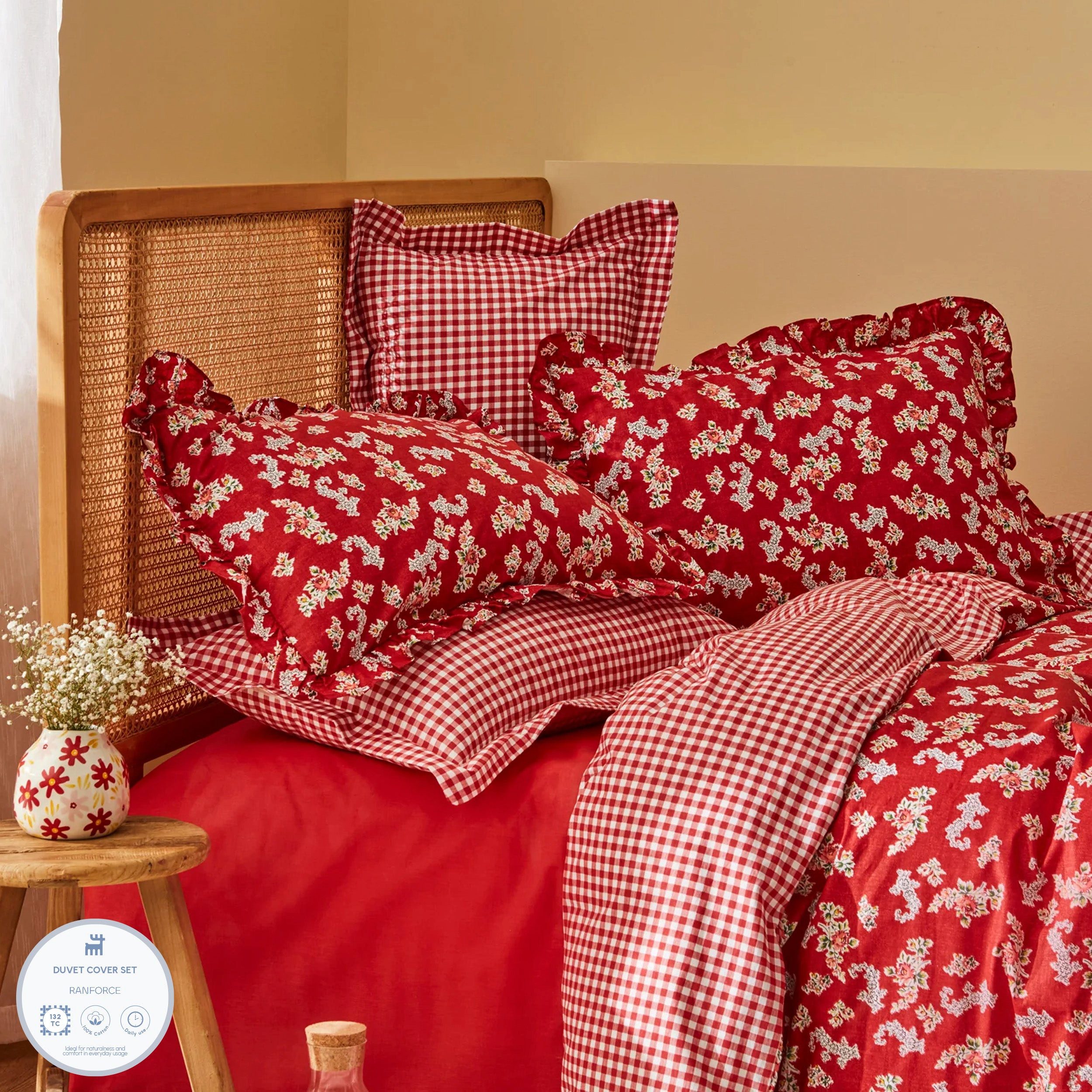 Karaca Bettwäsche Karaca Home Carlo Doppel Bettbezug Set, 100% Baumwolle, Rot