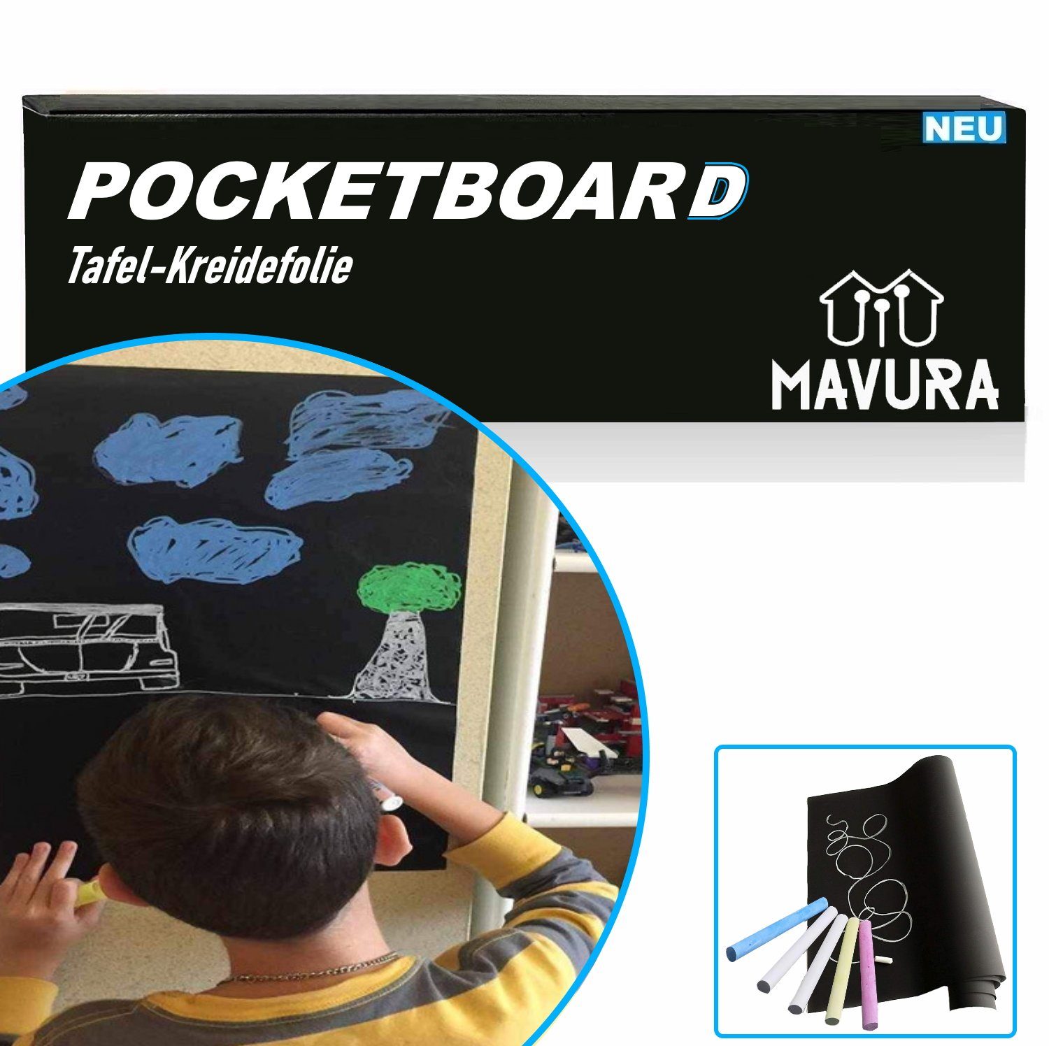 MAVURA Tafelfolie POCKETBOARD Kreidefolie selbstklebend