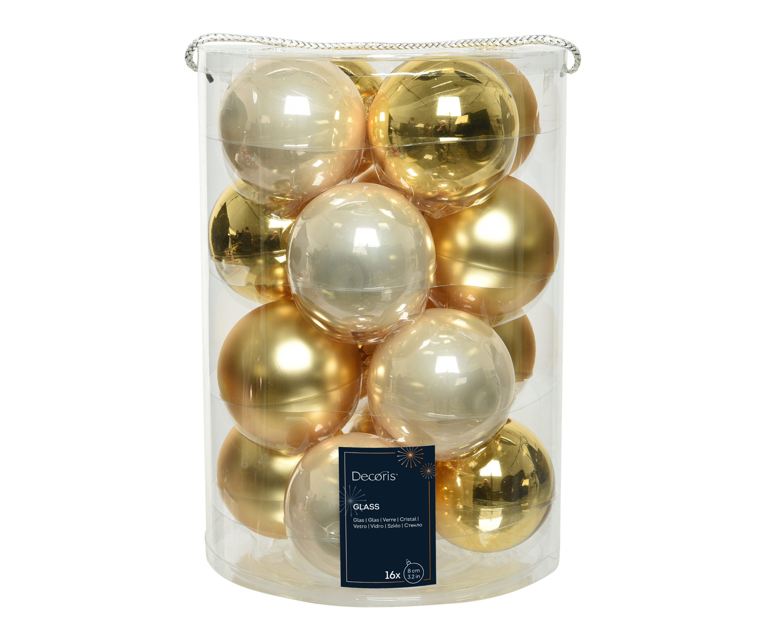 Kaemingk Weihnachtsbaumkugel, Weihnachtskugeln Glas 8cm 16 Stück - Hellgold / Perle