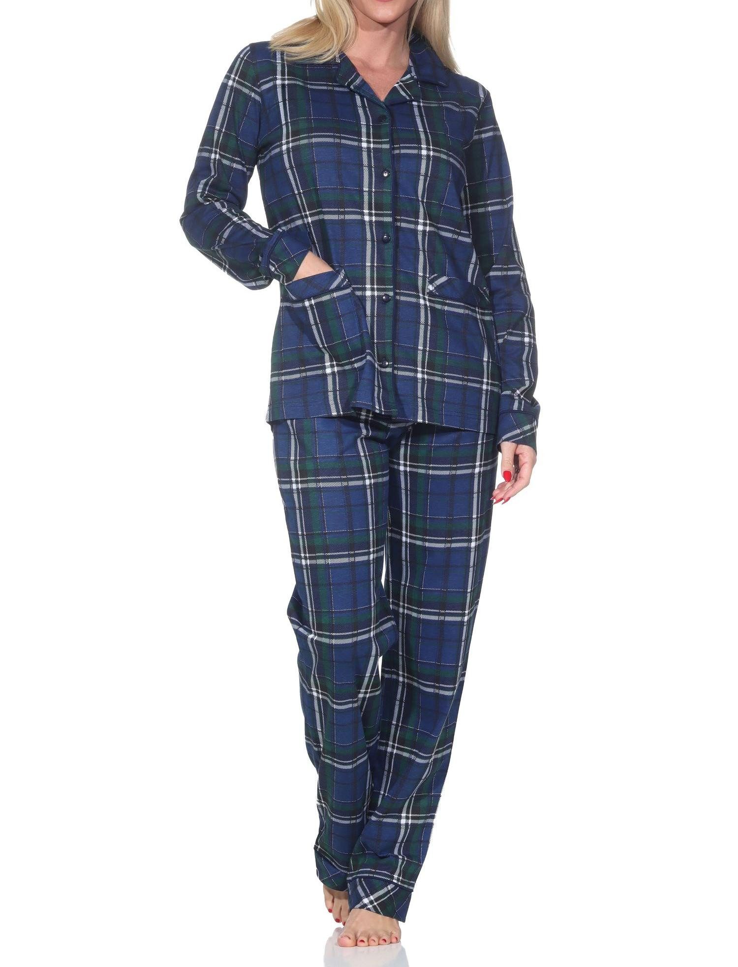 Normann Pyjama Normann Damen Pyjama Karo Optik zum durchknöpfen in Jersey Qualität