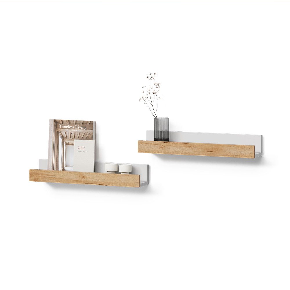 Livinity® Bücherregal Lorena, Weiß/Goldkraft Eiche, 60 x 10 cm 2er Set, 2-tlg.