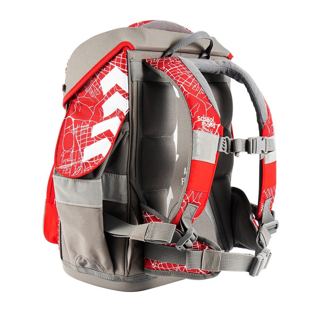 SCHOOL-MOOD® Schulranzen Timeless Air+ für Jungen von der 1. bis 4. Klasse Grundschule (Set, 6-tlg), im Red Bull Leipzig Stil mit passenden Patchies