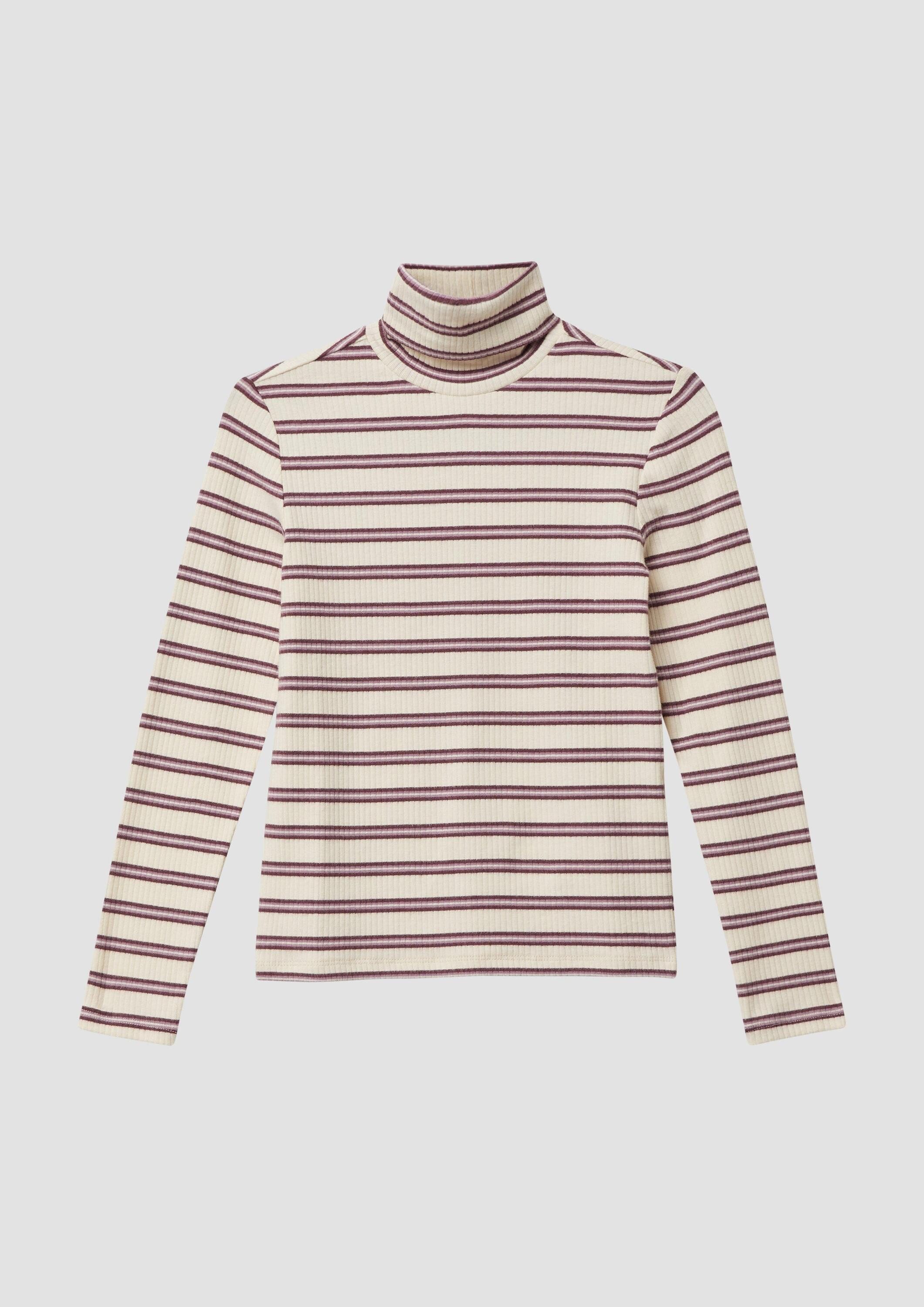 s.Oliver Langarmshirt T-Shirt Geripptes Longsleeve im Slim Fit mit Rollkragen und Streifenmuster