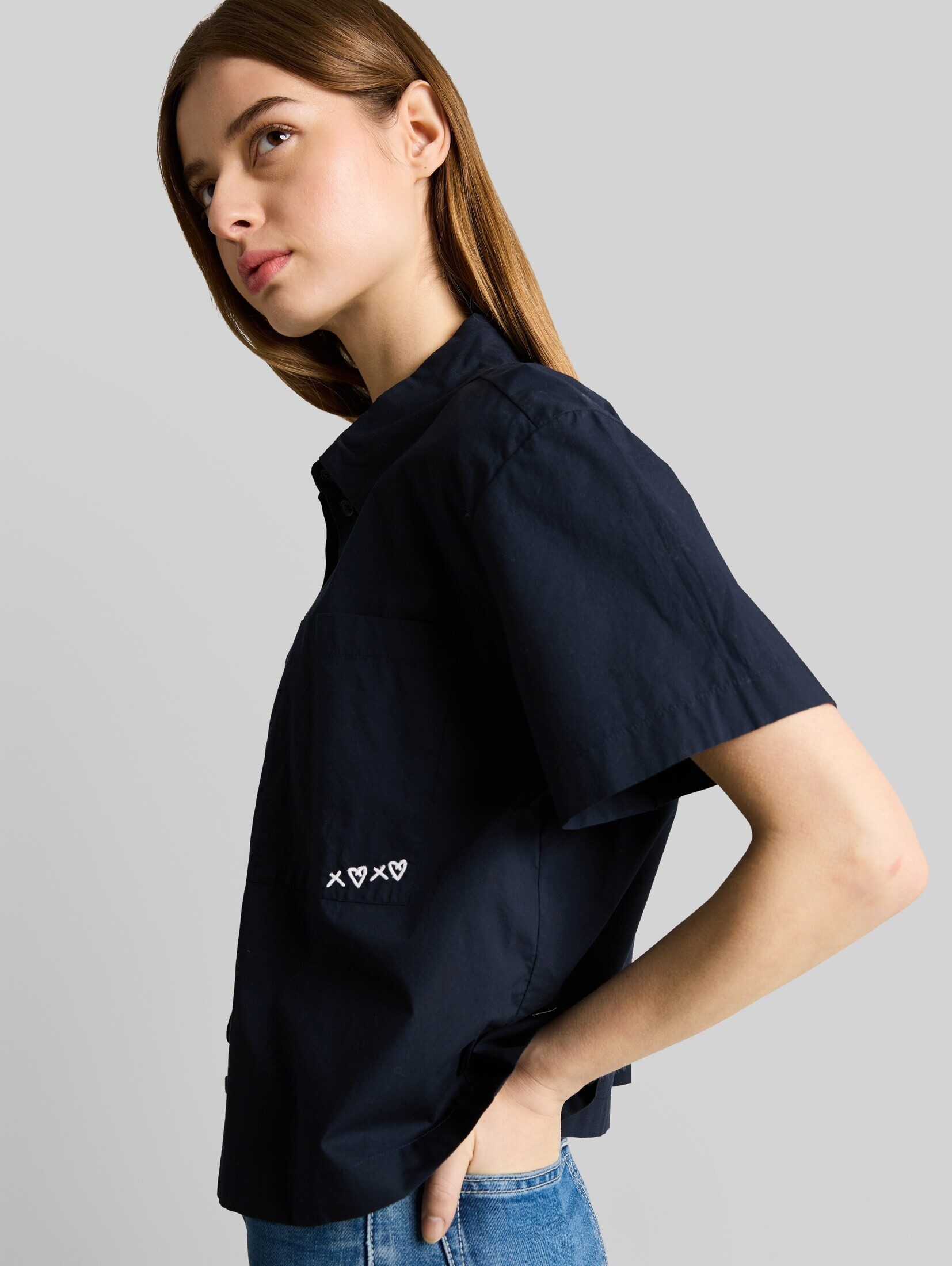 TOM TAILOR Denim Kurzarmbluse Blusen & Shirts Boxy Fit Bluse aus Baumwolle – Bild 4 von 5