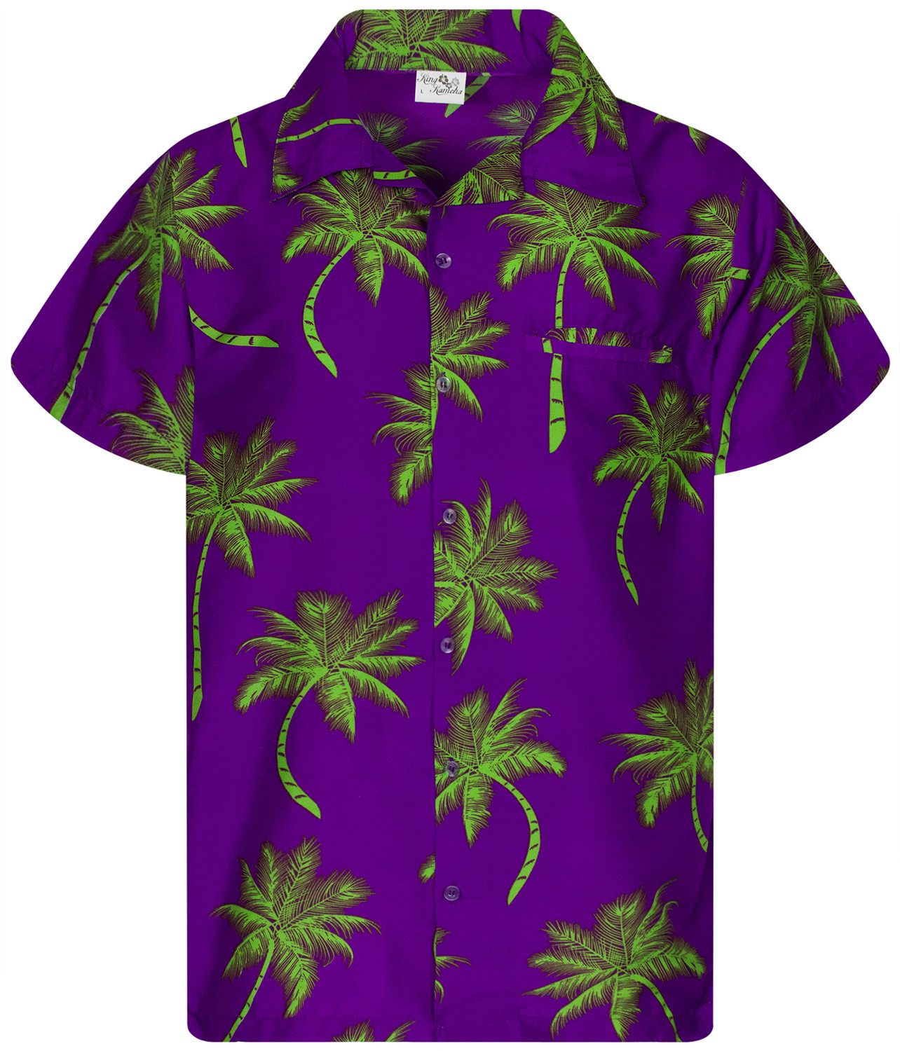 King Kameha Hawaiihemd Palmshadow Funky Hawaii-Hemd Herren Kurzarm Front-Tasche Sommerhemd