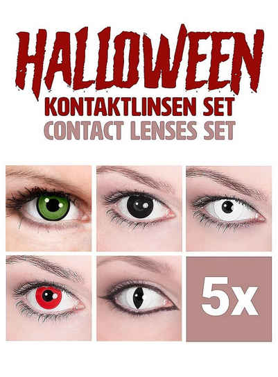 Metamorph Monatslinsen Halloween Kontaktlinsen Set mit 5 Paar Monatslinse, Ein Paket mit fünf verschiedenen, farbigen Halloween Kontaktlinsen zu