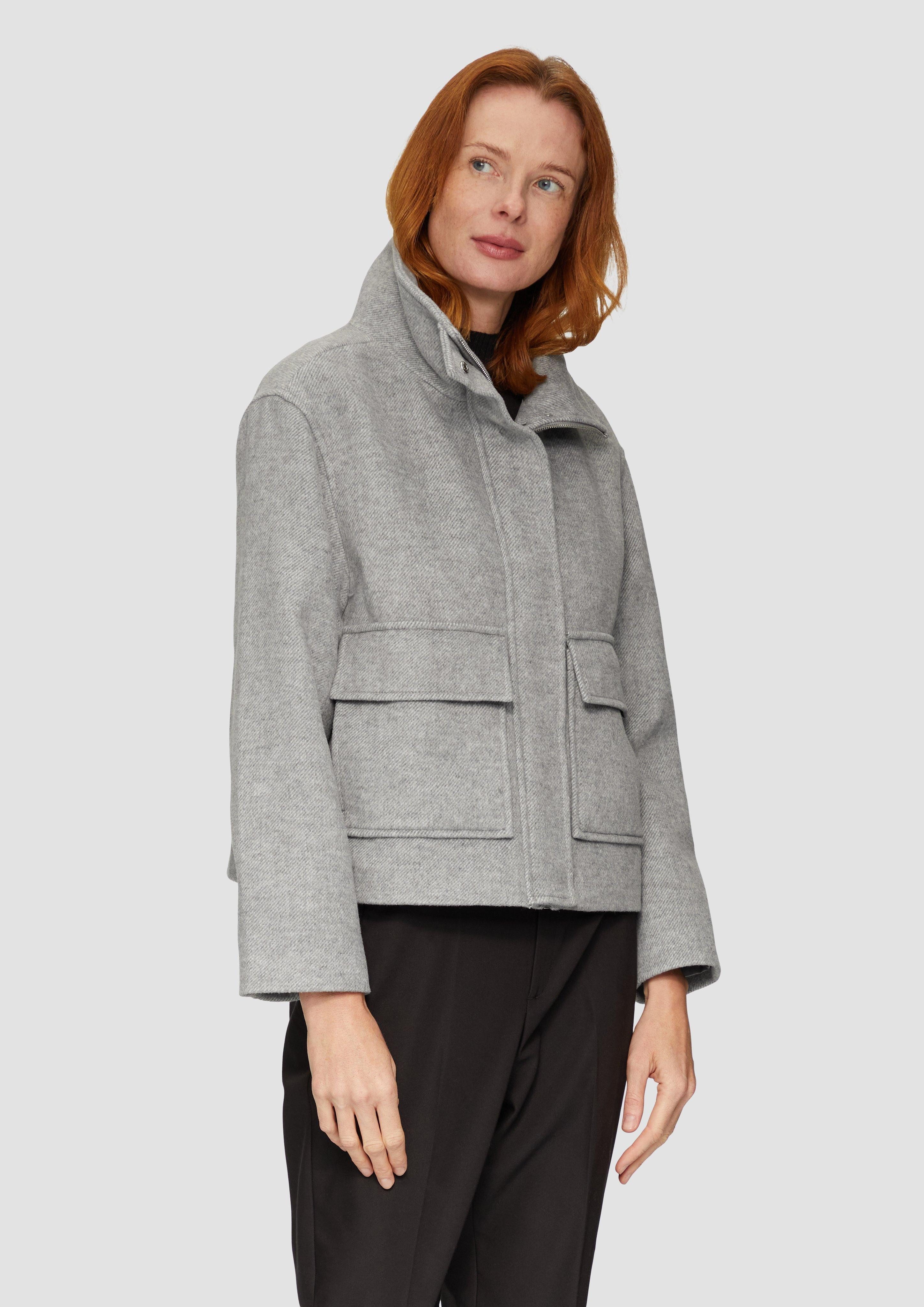 Funktionsjacke Verkürzte Wolljacke mit aufgesetzten Taschen