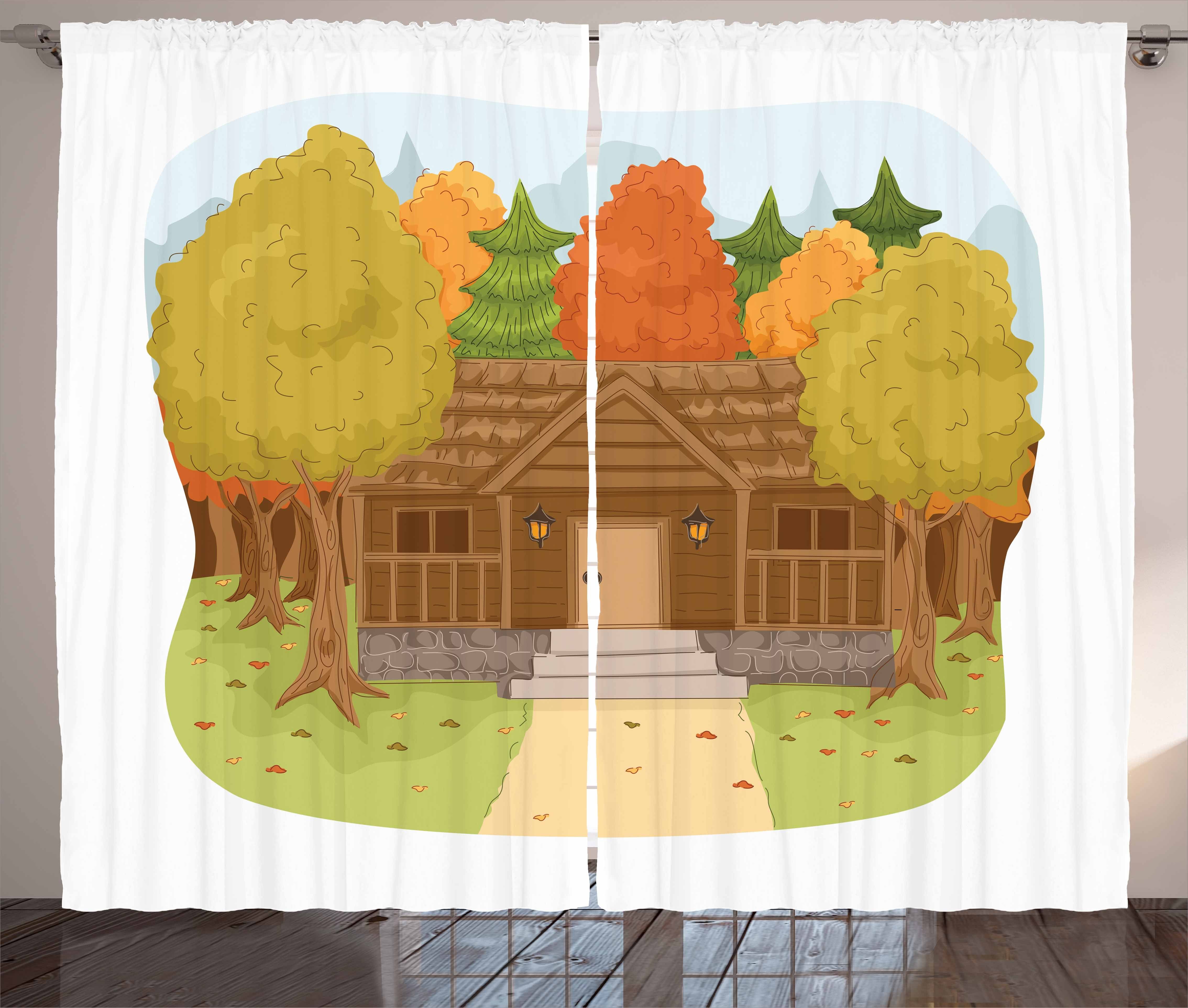 Gardine Schlafzimmer Kräuselband Vorhang mit Schlaufen und Haken, Abakuhaus, Land Kabine im Herbstwald