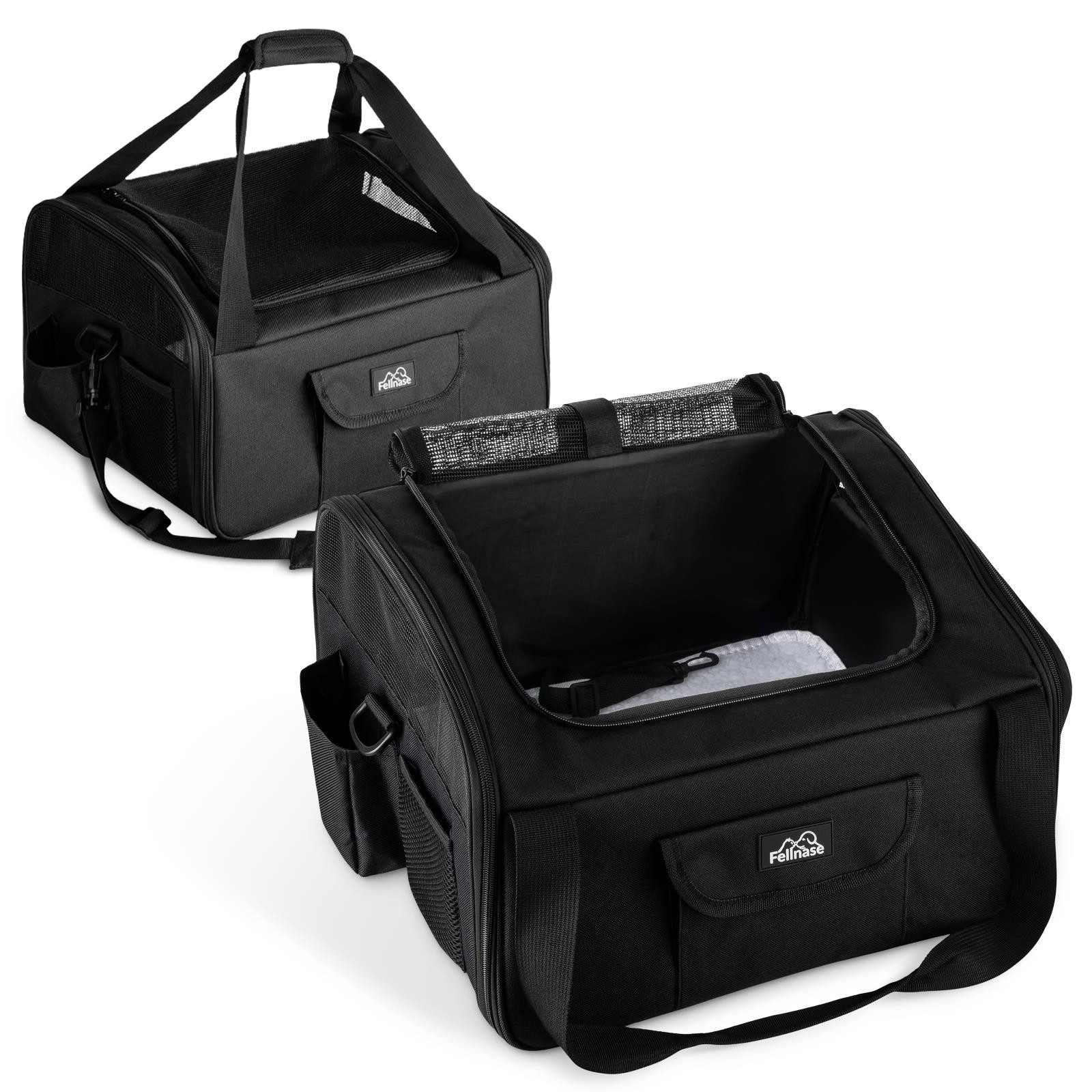 Fellnase Tiertransporttasche Hundebox Transporttasche Transportbox Katzen Hund Flugzeug klein, Hunde Transportbox Tasche + Staufach 40 x 34 x 25 cm