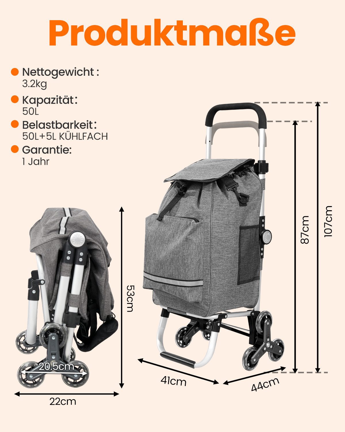 HOMECALL Einkaufstrolley klappbar Einkaufswagen 3 in günstig online kaufen