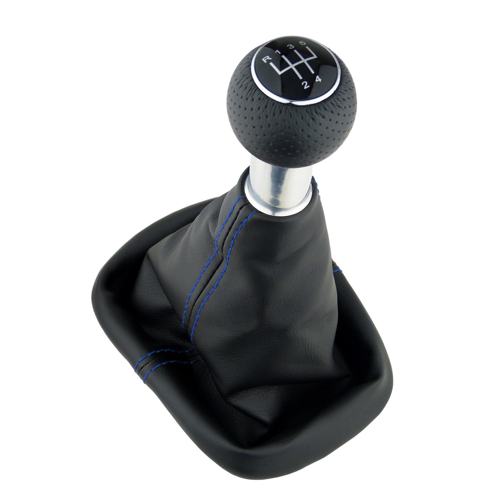 L & P Car Design Schalthebel Schaltknauf Auto Blau perforiert f. VW Golf 4 IV Bora Rahmen 23mm (Set, 1 St., Schaltknauf + Schaltsack + Rahmen), Plug&Play Montage
