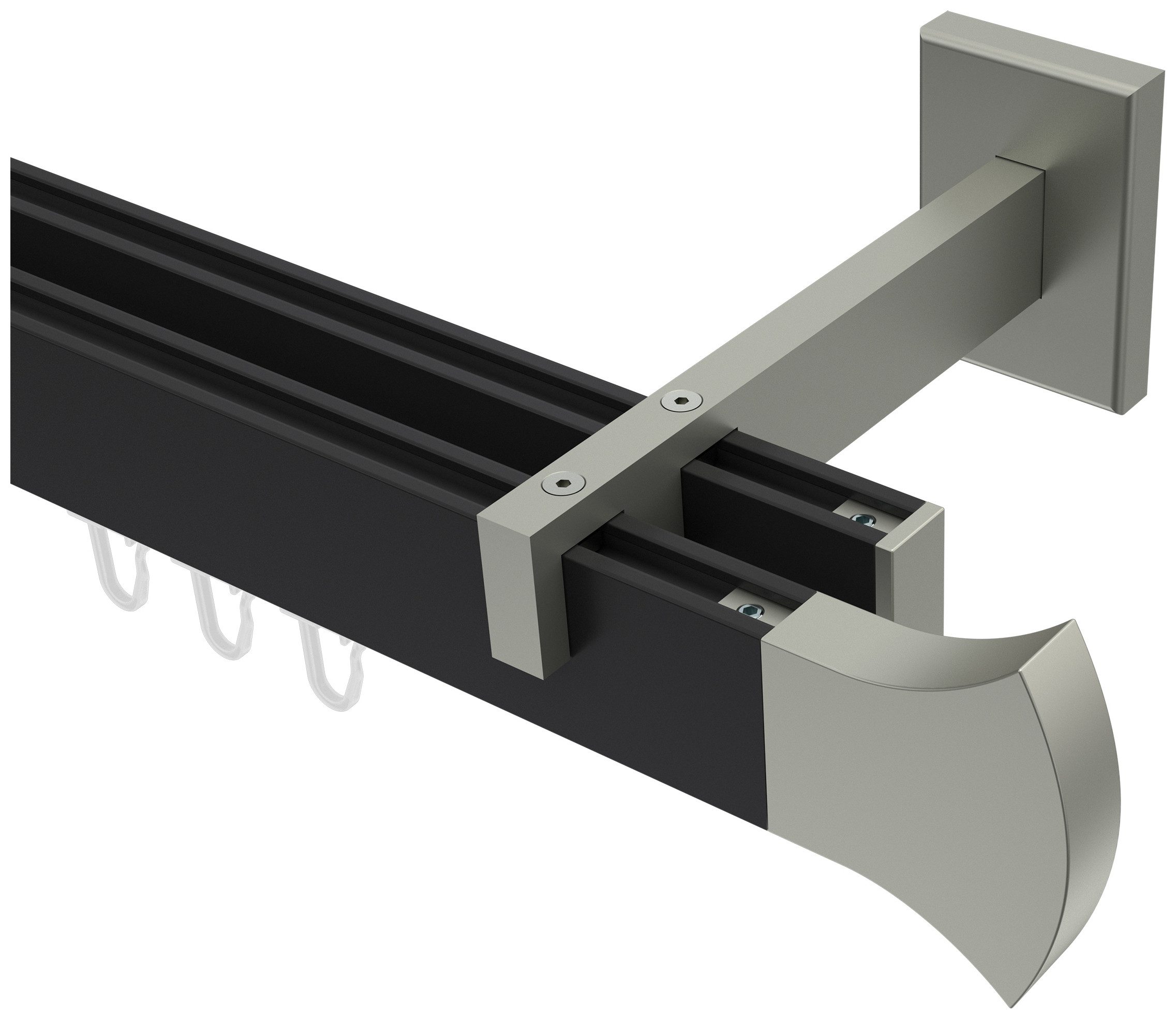 INTERDECO Innenlaufschiene Smartline Conex, 2-läufig, Fixmaß, kürzbar, Wandmontage, Aluminium, Schwarz / Edelstahl-Optik / Bicolor, 14x35