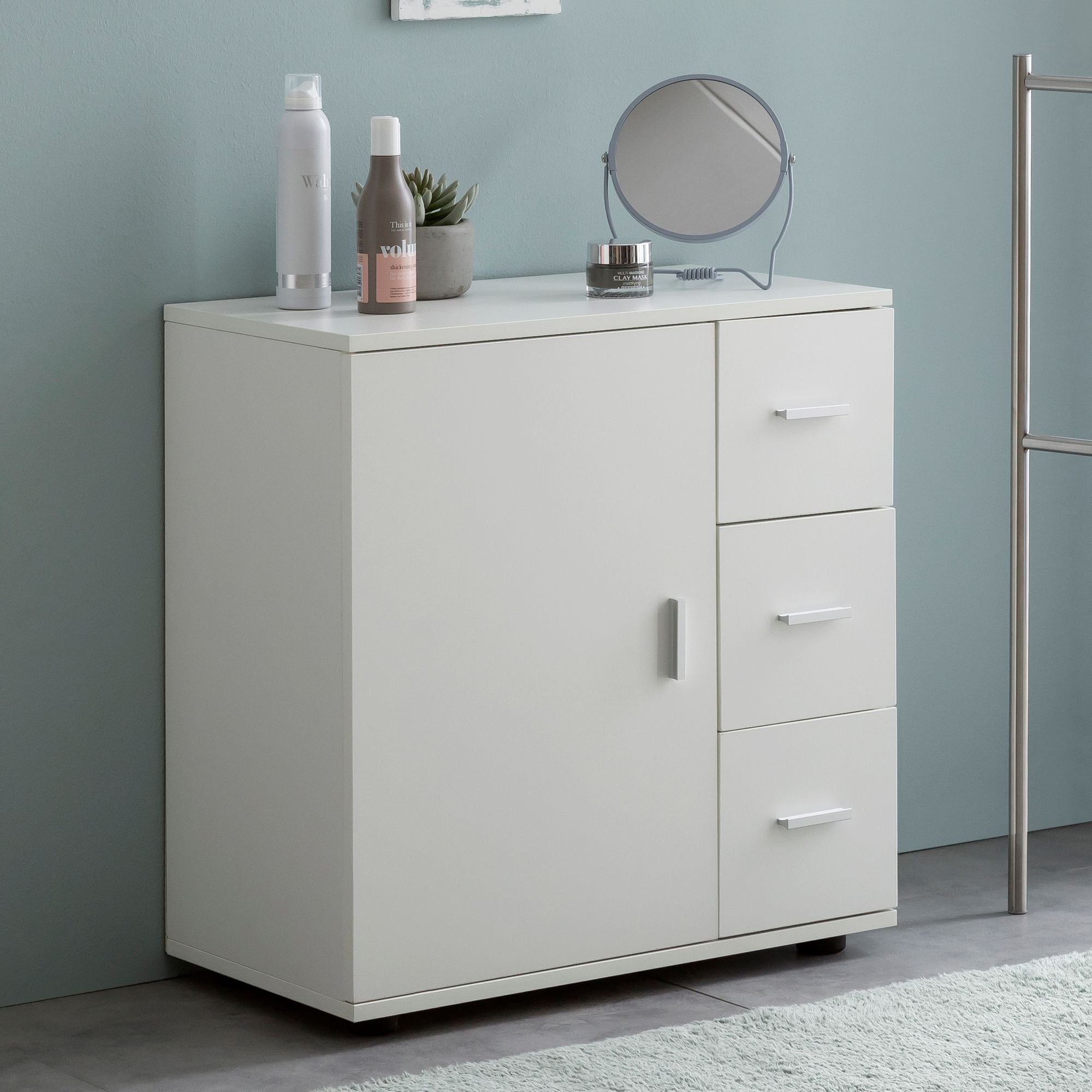 möbelando Beistellschrank Badschrank WL5.877 Weiß 60x65,5x33 cm Midi-Schran günstig online kaufen