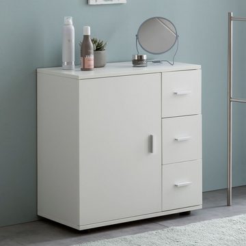 möbelando Beistellschrank Badschrank WL5.877 Weiß 60x65,5x33 cm Midi-Schrank mit Tür & Schublade 33 x 66 x 60 cm (B/H/L)