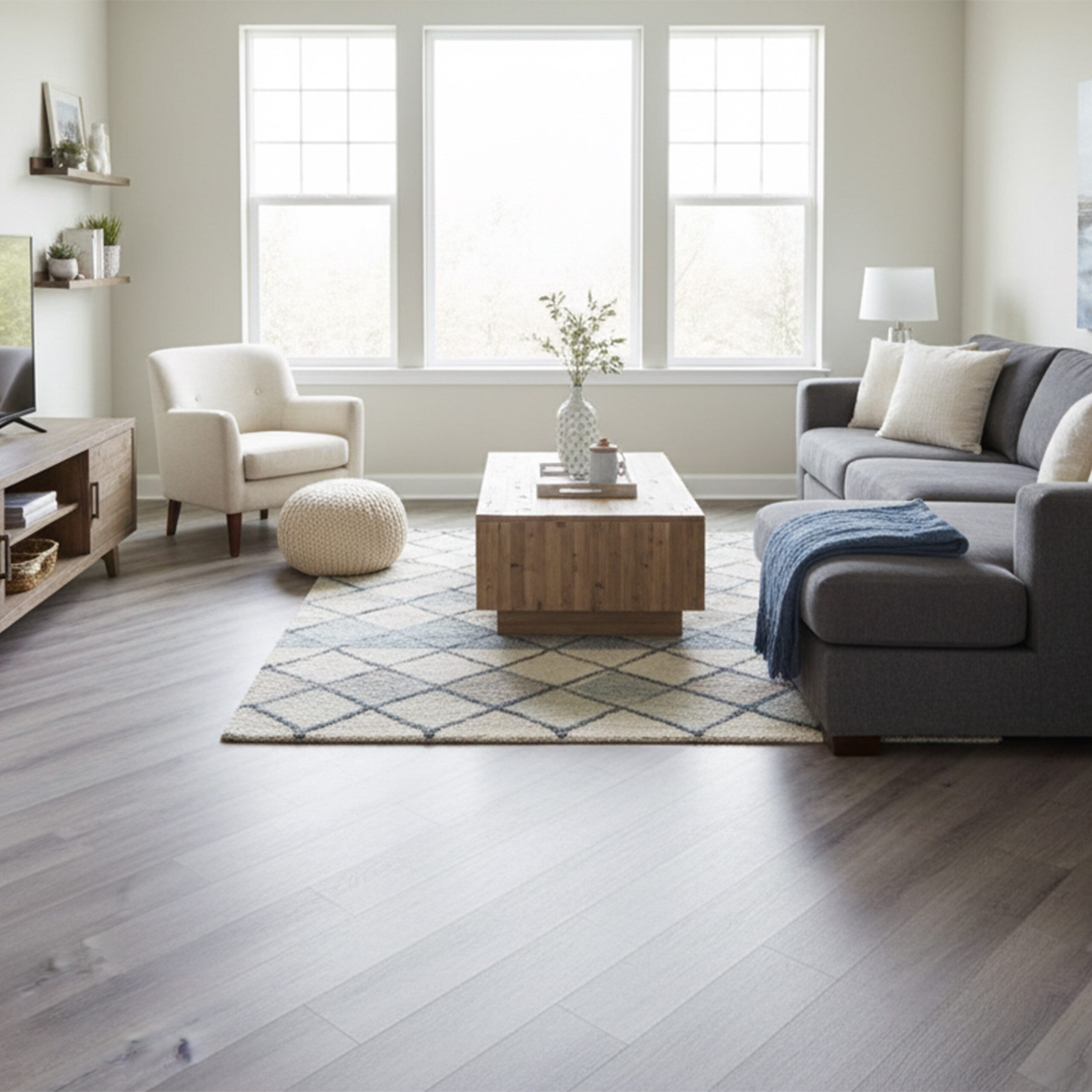 relaxdays Vinylboden PVC Bodenbelag selbstklebend Holzoptik, Hellgrau, 2,5m²/18 Stück