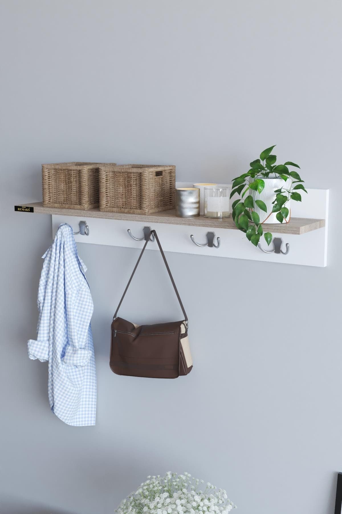 en.casa Kleiderständer, (1 St), Wandmontage mit Ablage 91330552