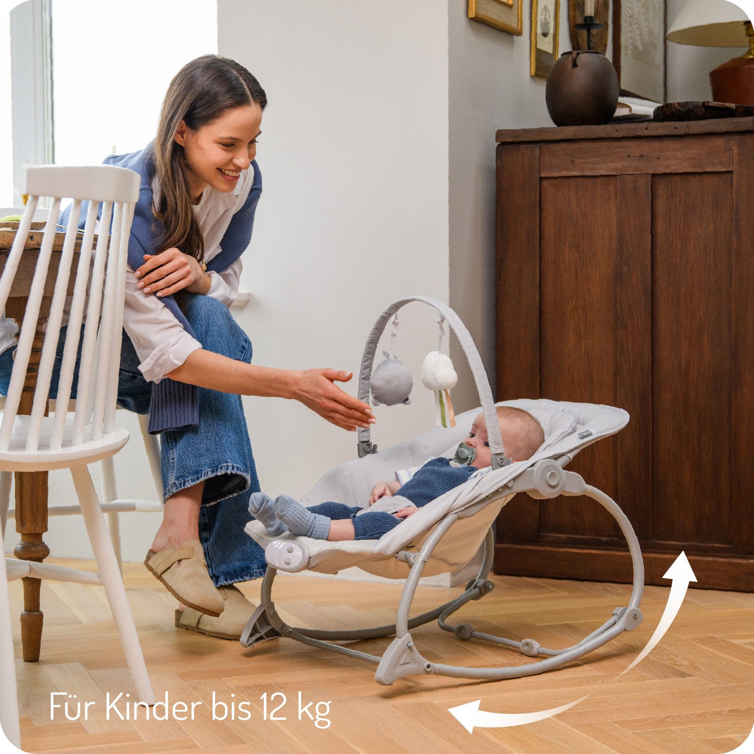 MoMi Babywippe Lapis, mit Vibration, 8 Melodien und verstellbarer Rückenlehne