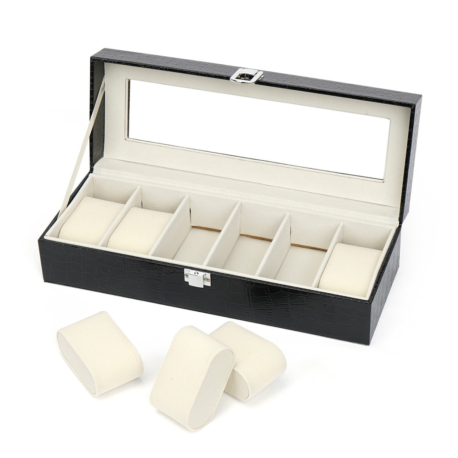 OSTWOLKE Uhrenbox Uhrenkasten Uhrenschatulle für 6/12 Uhren