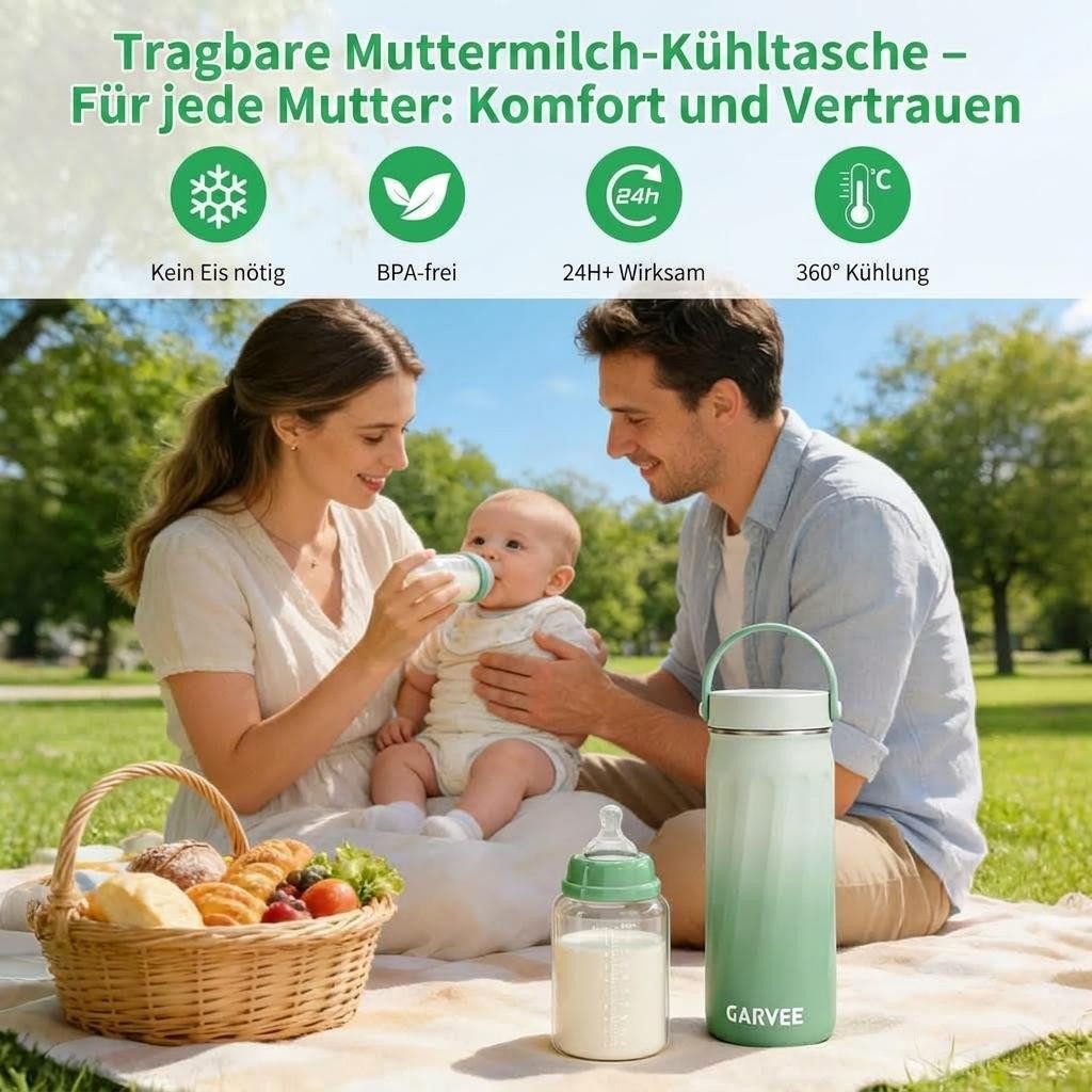 GarveeMore Milchbehälter 650 ml tragbarer Muttermilchkühler mit 24-Stunden-360°-Kühlung, inkl. 2 Flaschen zur Aufbewahrung, Baby-Reisezubehör – Bild 5 von 5