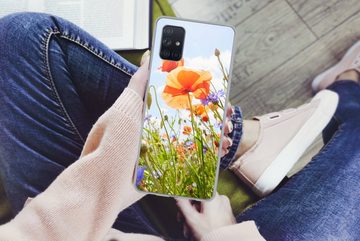 MuchoWow Handyhülle Blumen - Mohn - Frühling - Natur - Rot - Blau, Handyhülle Samsung Galaxy A51 5G, Smartphone-Bumper, Print, Handy