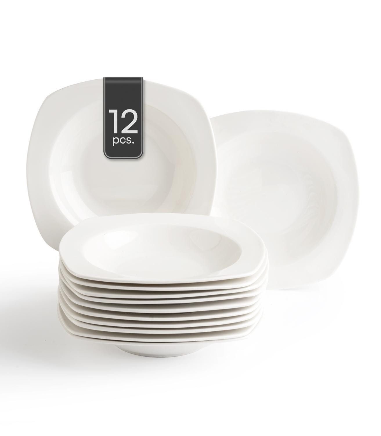 Home4You Suppenteller, Ø 24 cm, Weiß, Bone China, eckig, (12 St)