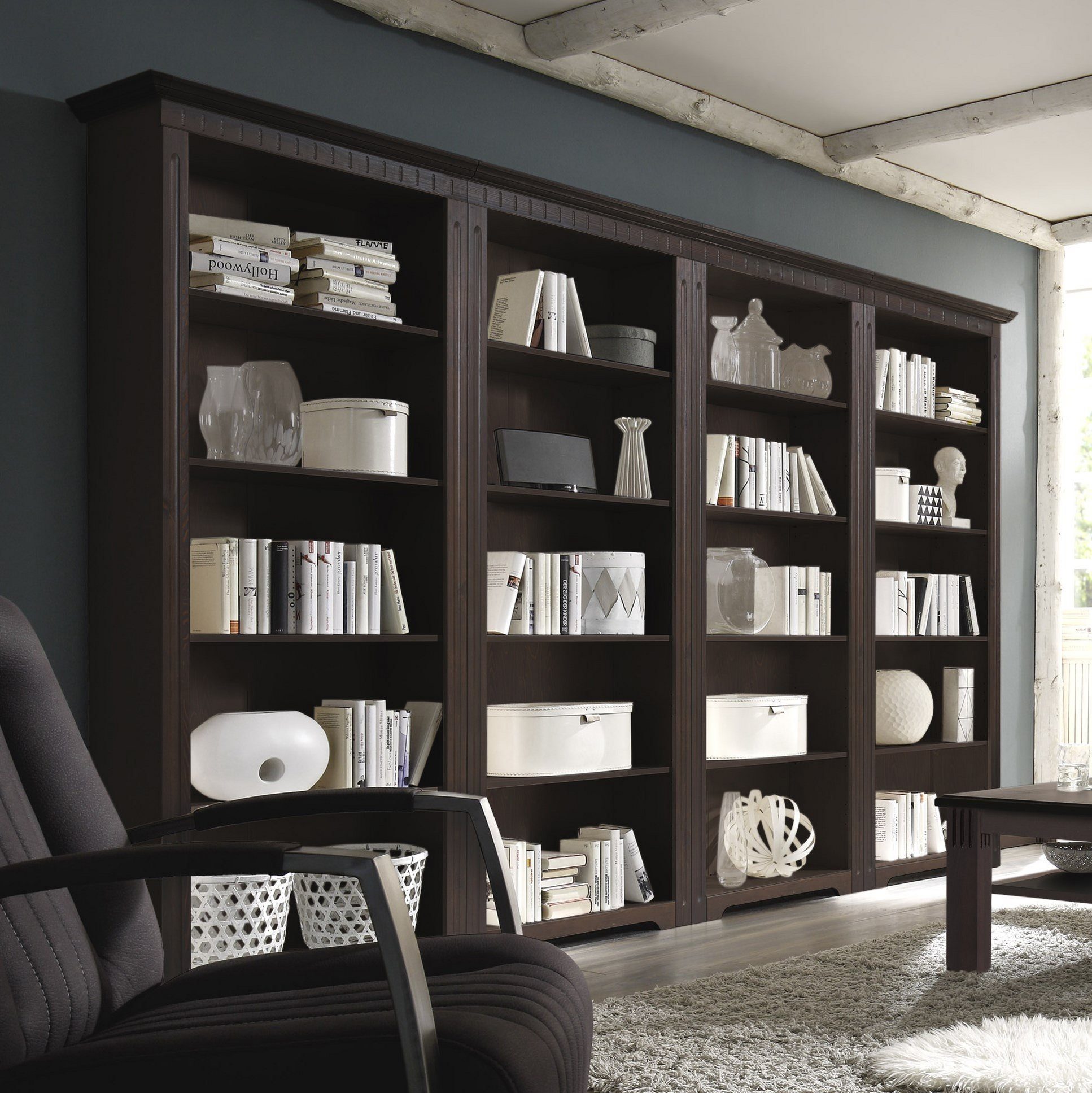 Empinio24 Bücherwand Cordoba, Breite 321 cm, Kiefer massiv im Landhaus Stil